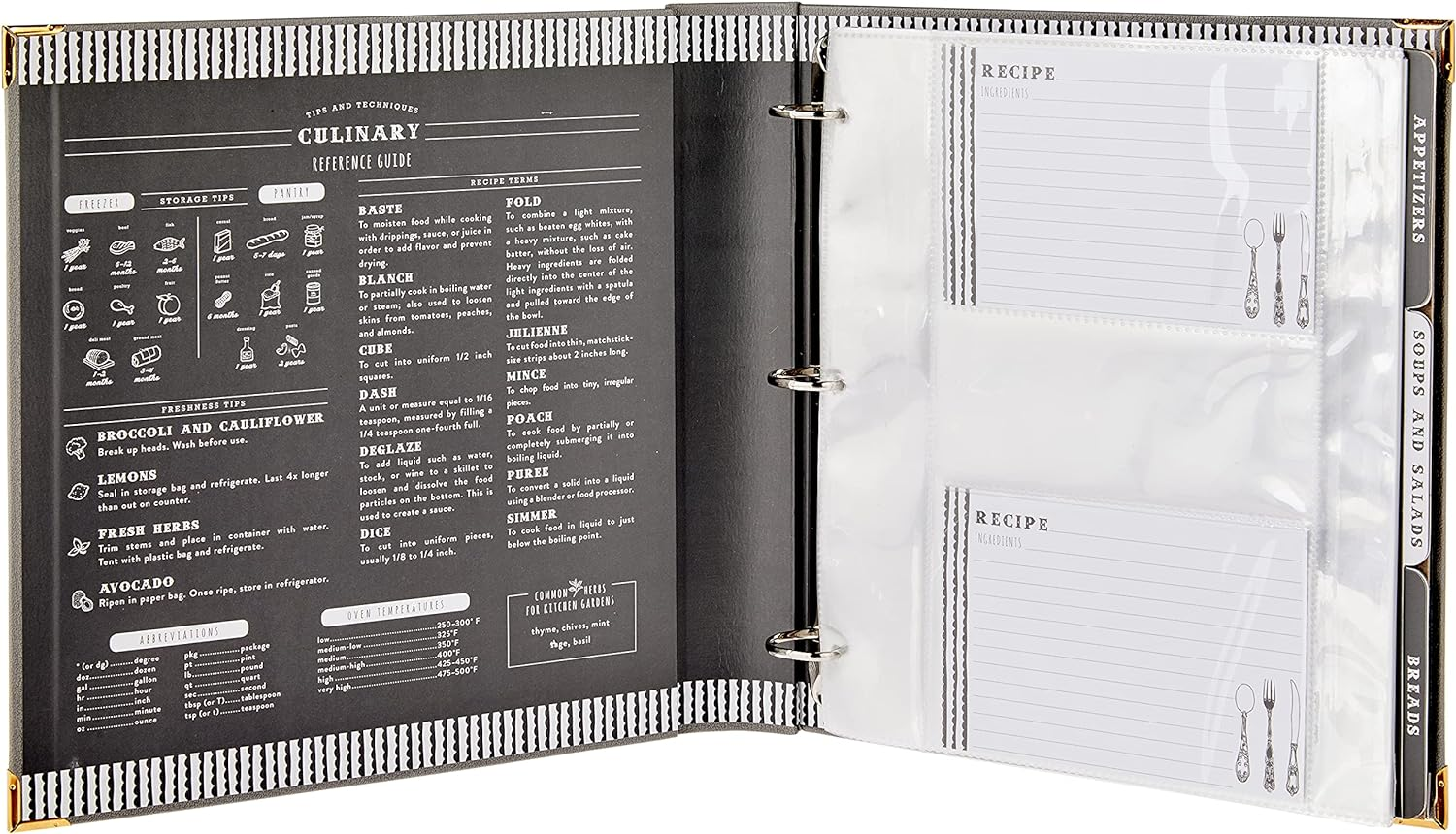 C.R. Gibson Leatherette Recipe Binder, Gray/Multicolor