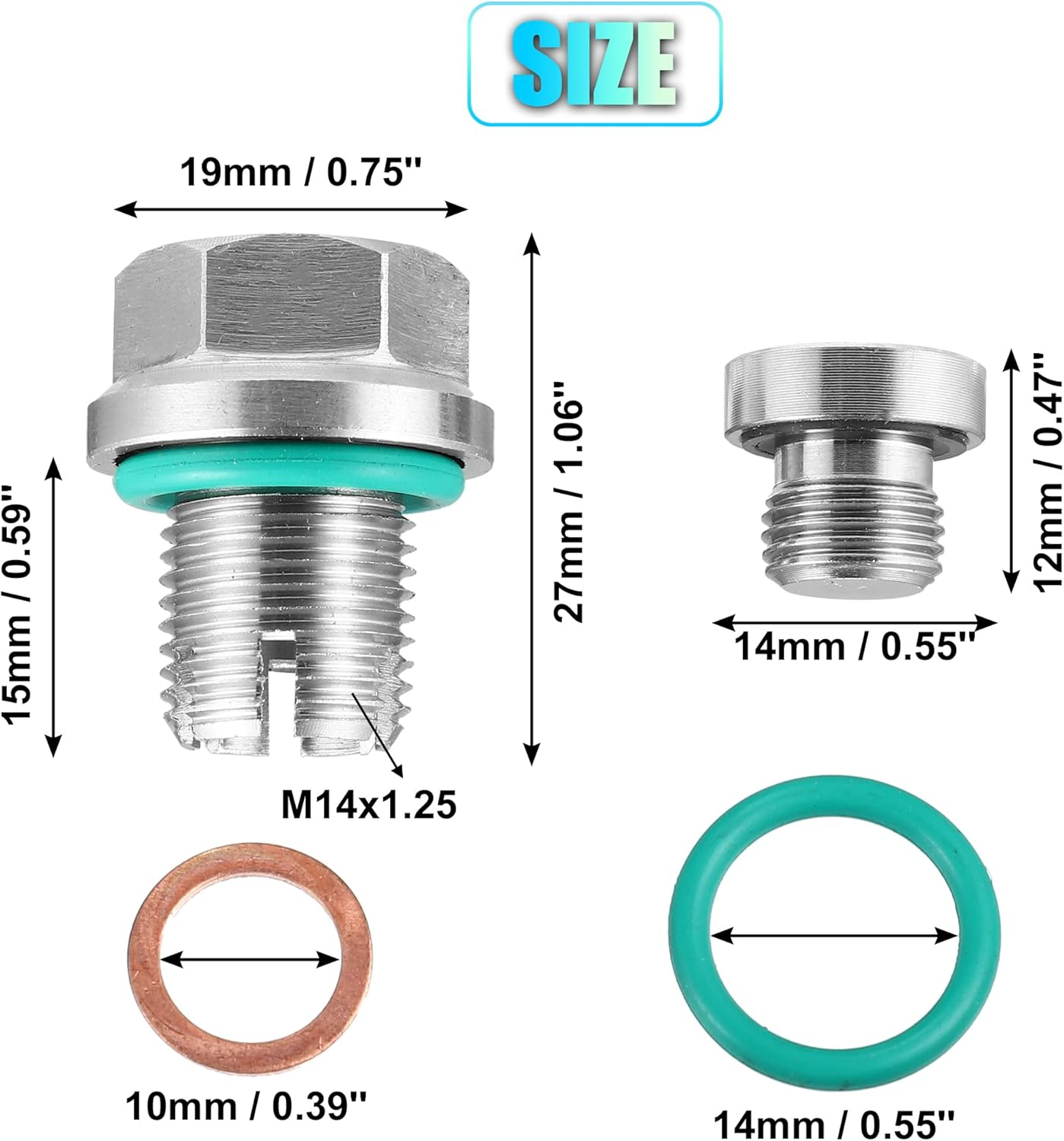 X AUTOHAUX 1 Set M14.1-1.25 X 15Mm Oversize Piggyback Oil Drain Plug Stainless Steel Self Tapping Oil Pan Thread Repair Kit for Car Motorcycle Silver Tone image number 5