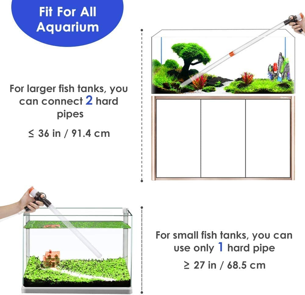 Slowton Aquarium Gravel Cleaner, Fish Tank Vacuum Cleaner Kit Tool with 2 Extendable Pipe, Glass Scraper, Water Flow Controller Clamp, Fish Net, for Water Changing, Sand Washing, Absorption of Feces