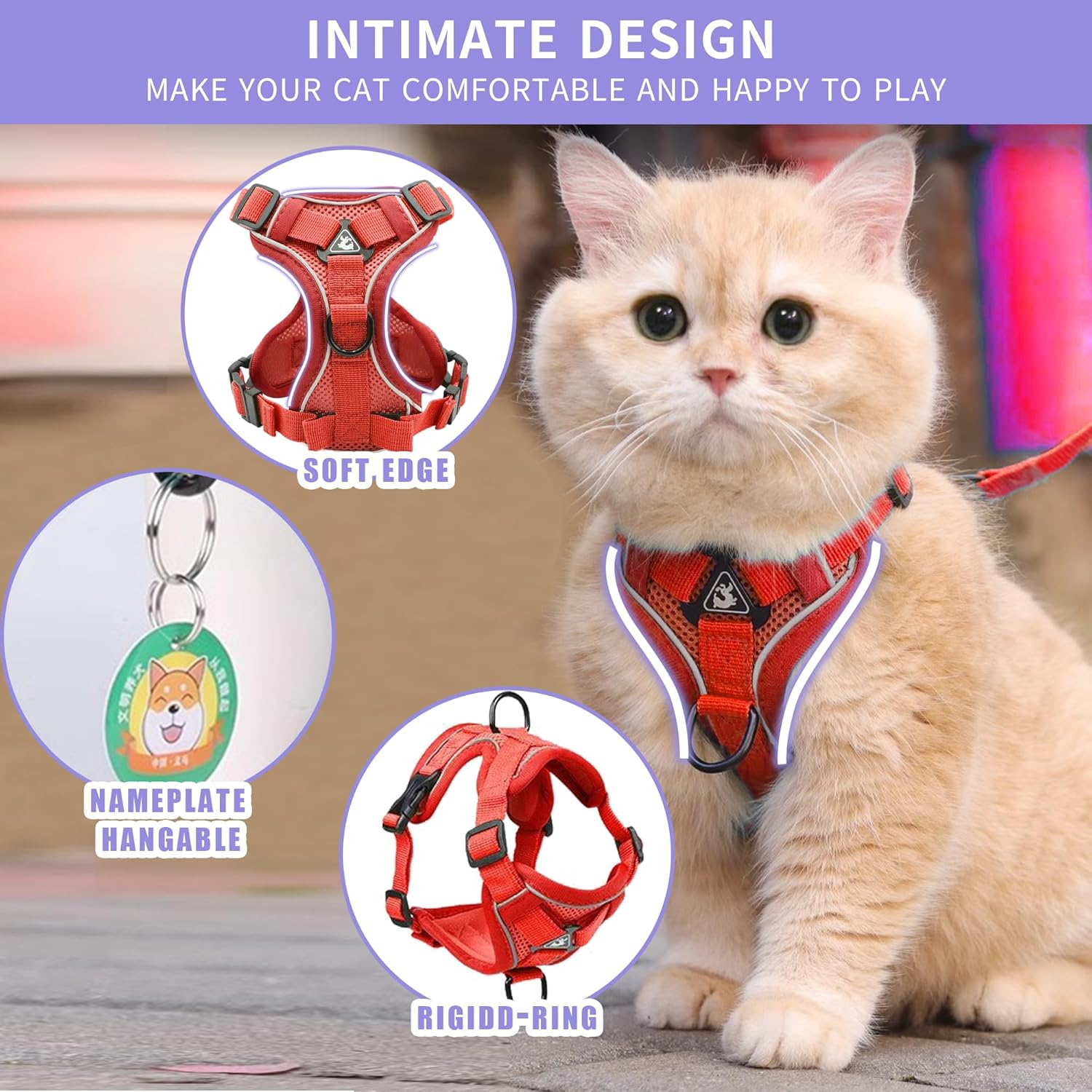 Tikxlafe Cat Harness with Leash, 150 Cm, Cat Leash with Harness, Polyester, Adjustable Cat Leash Set, Escape Proof for Kittens (Red, S) image number 5