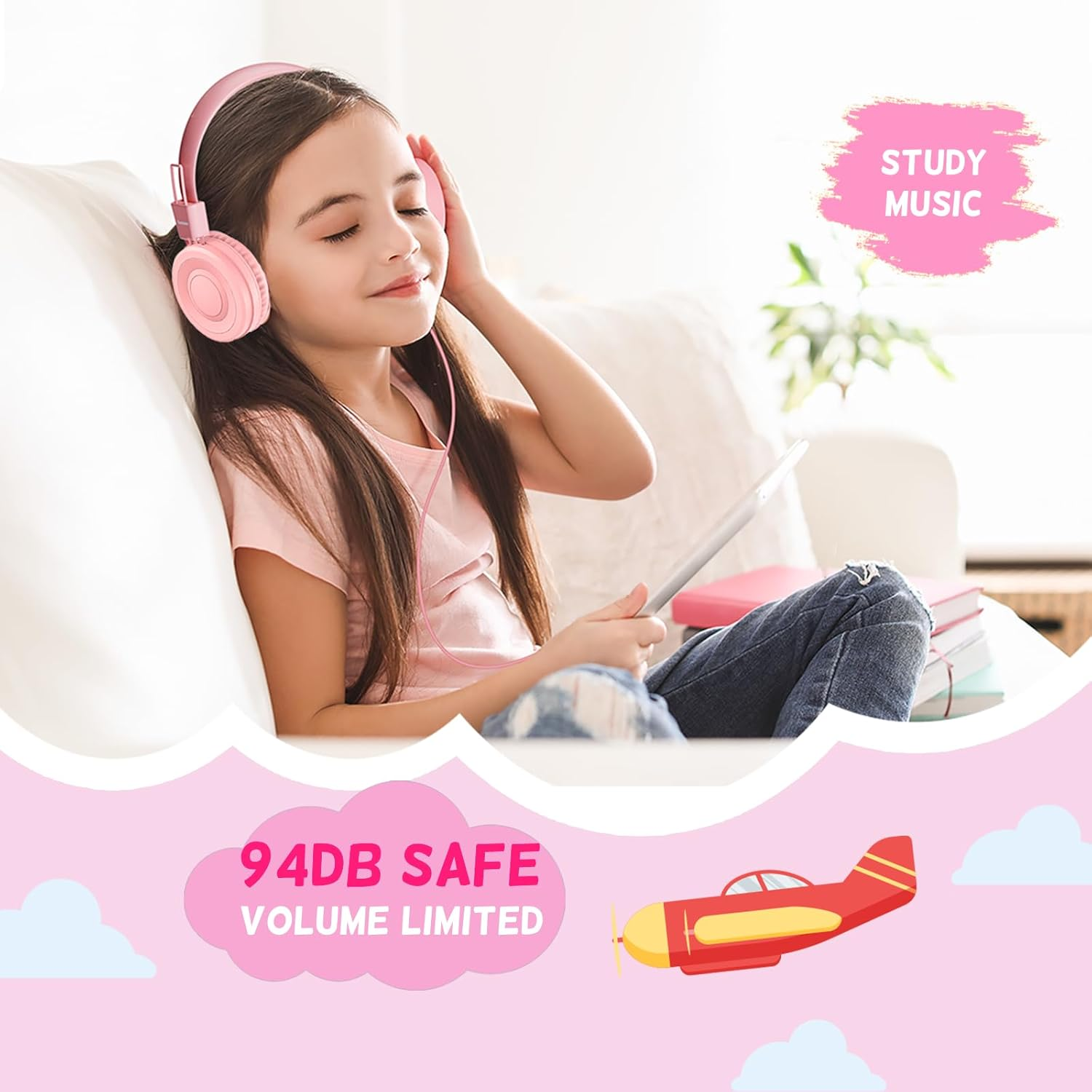 Cowyawn USB Type C Kids Headphones for School, Wired Toddler Headphones, 94Db Volume Limited, HD Stereo Sound, Foldable Lightweight On-Ear Wired Headphones for Kids/Children/Teens/Boys/Girls image number 3