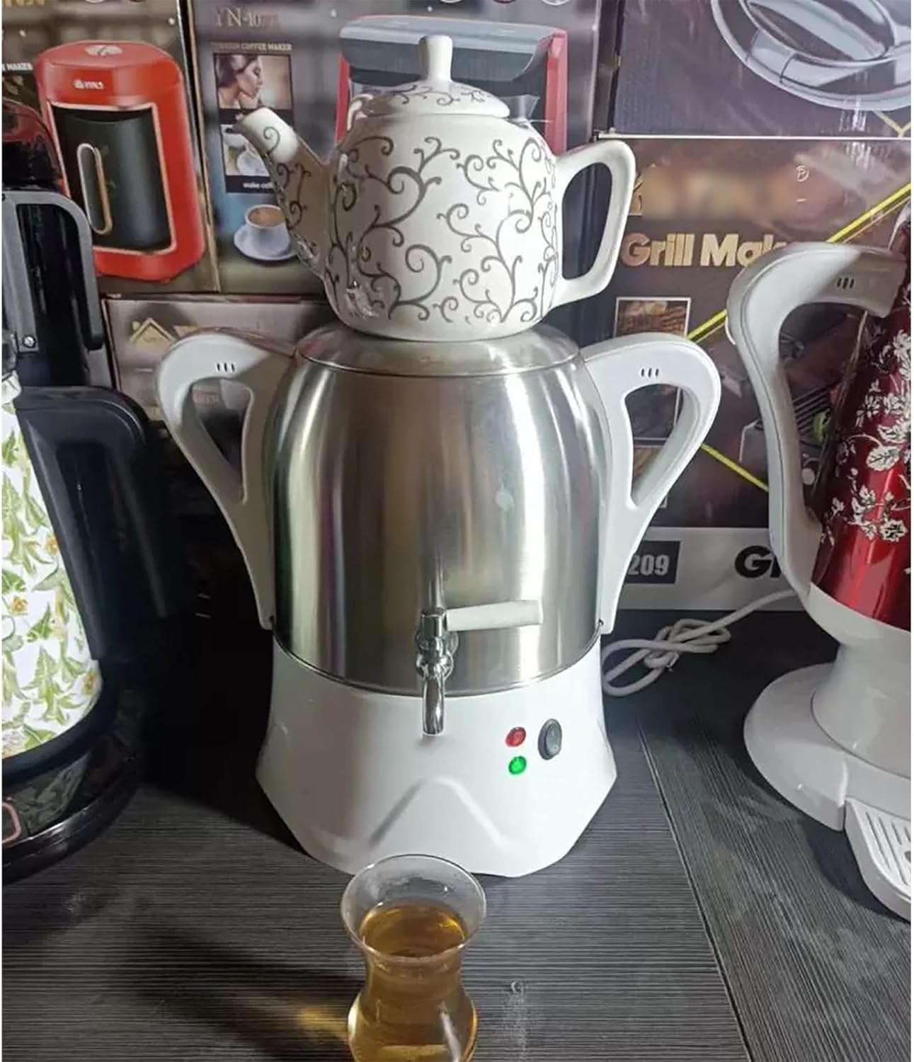 2000W Electric Turkish Tea Maker, 3L Stainless Steel Teapot, 1L Ceramic Teapot, Electric Kettle Samovar, with Keep Warm Function, Porcelain for Coffee, Scented Tea(White) - Black image number 3