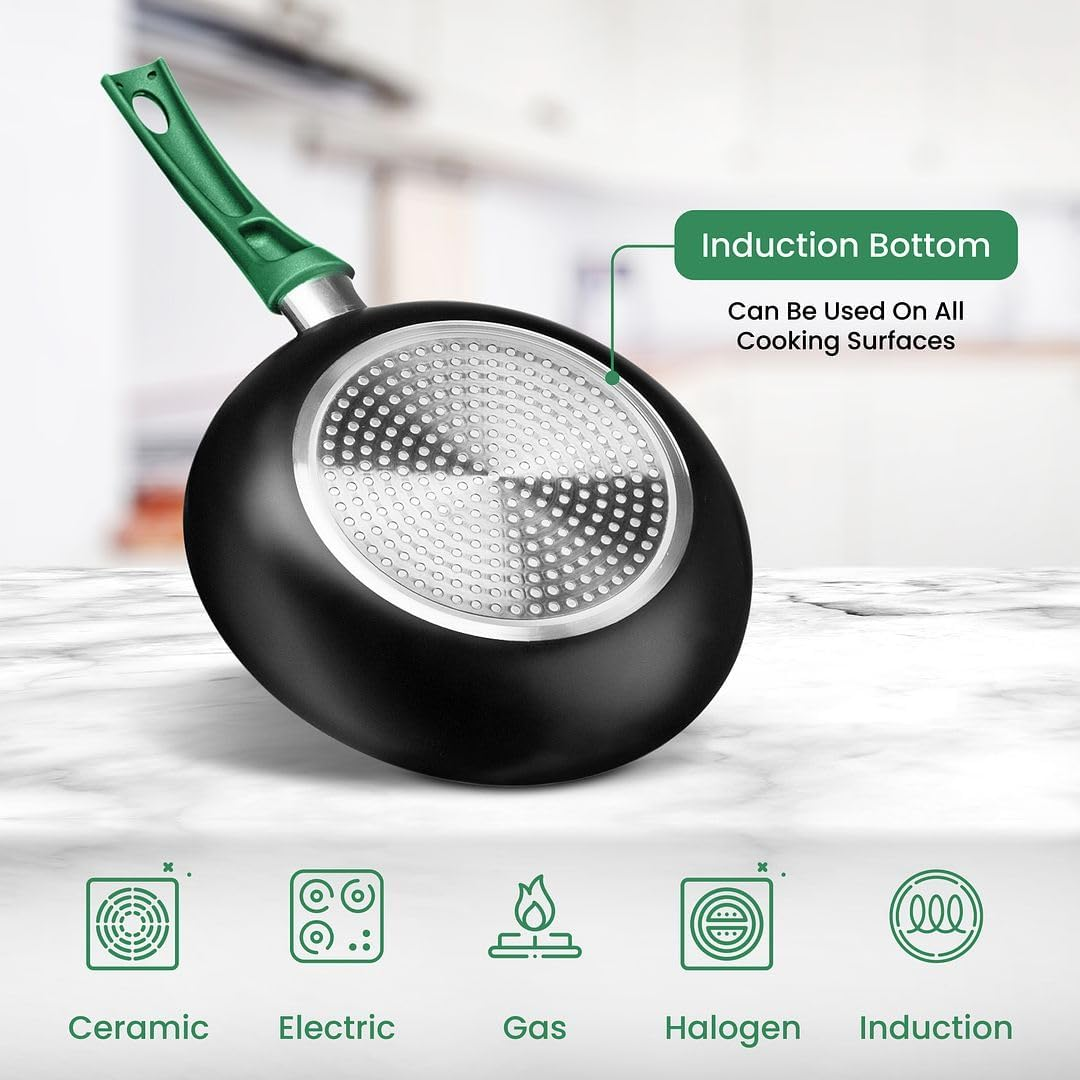 Chef'S Star Pots and Pans Set Kitchen Cookware Sets Nonstick Aluminum Cooking Essentials 11 Pieces Green image number 4