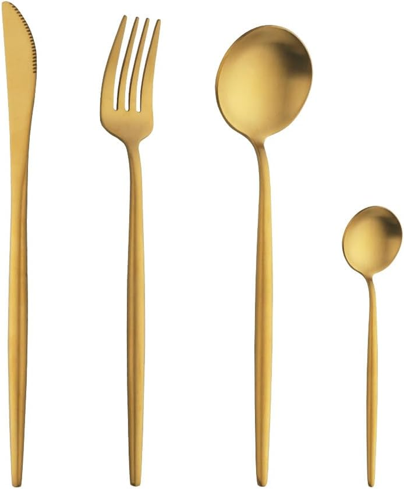 16 Piece Silverware Set, Stainless Steel Flatware Set Service for 4, Tableware Cutlery Set Including Knives Forks Spoons, Mirror Polishing, Dishwasher Safe (Rainbow)