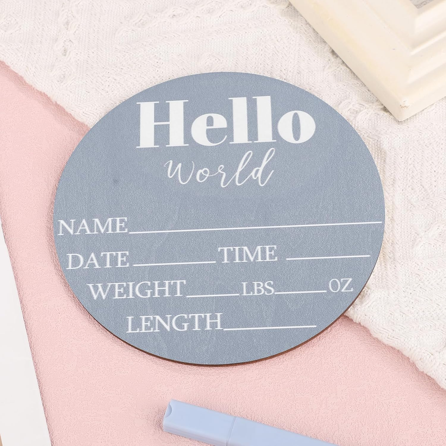 NQEUEPN Wooden Baby Announcement Sign, 5.9 Inch Hello World Newborn Sign Birth Announcement Signs Baby Name Plaques Decoration for Photo Props Baby Shower Hospital Nursery Room (Blue), 22404 image number 4