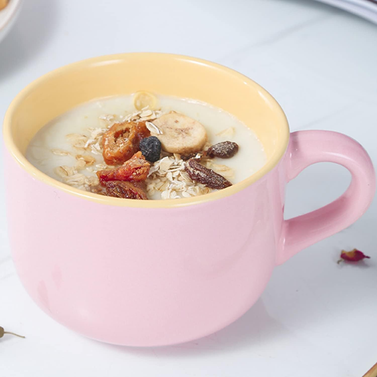 Arawat Large Cup 600Ml Tea Cups Large Ceramic Cappuccino Cups Large Jumbo Cup Soup Bowl with Handle Coffee Cup Large Cereal Bowls with Spoon Coffee Tea Cereal Mug Cup Porcelain