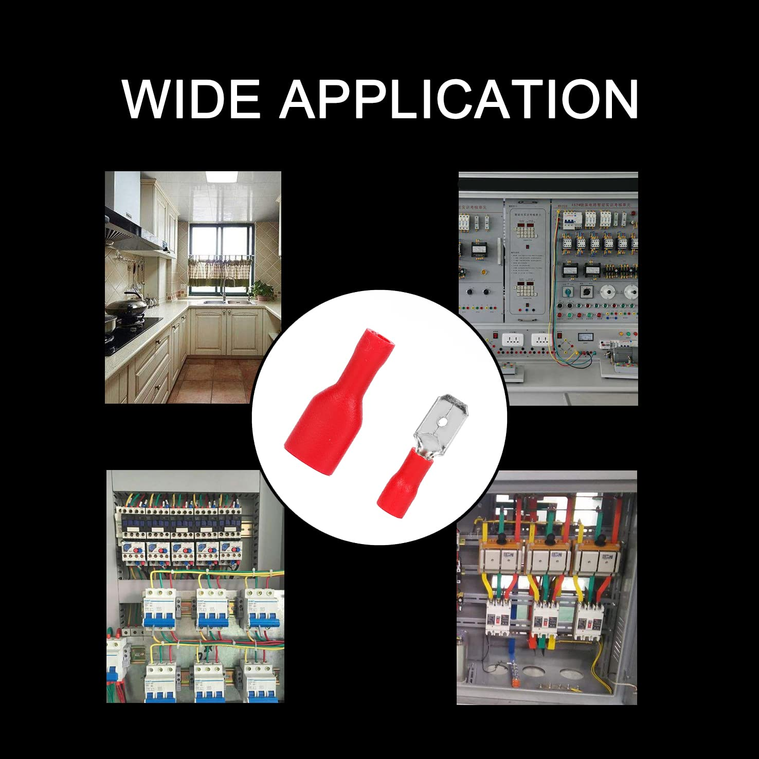 Ruimou 50Pcs Red 10A+12A AWG22-16 Crimp Spade Copper Connector(M+F), Insulated Quick Disconnect Terminals for Wire,Car,Electrical (Red) image number 5