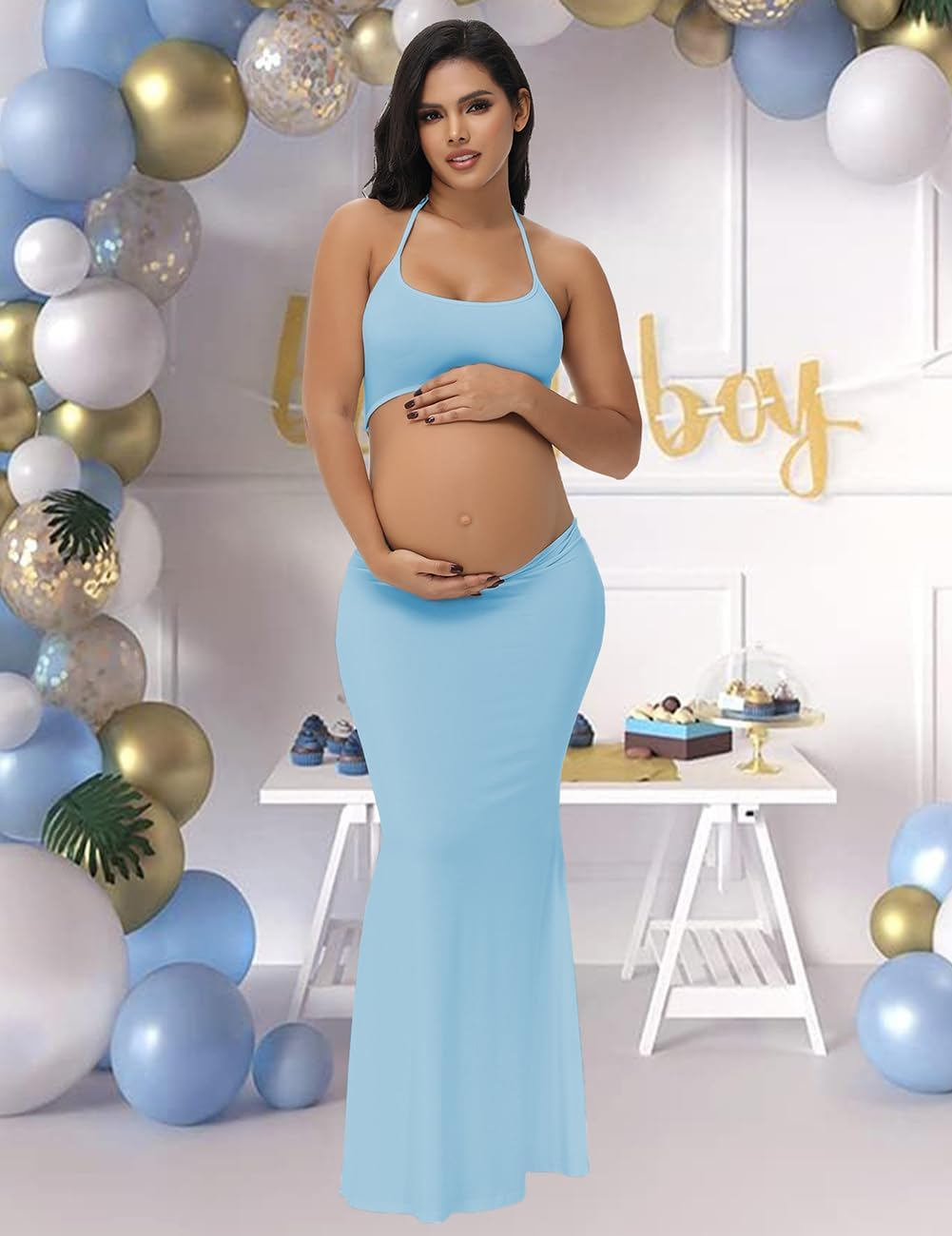Justvh Women'S Maternity Cut Out Backless Bodycon Dress Halter Maxi Photography Pregnancy Dress for Photoshoot Baby Shower