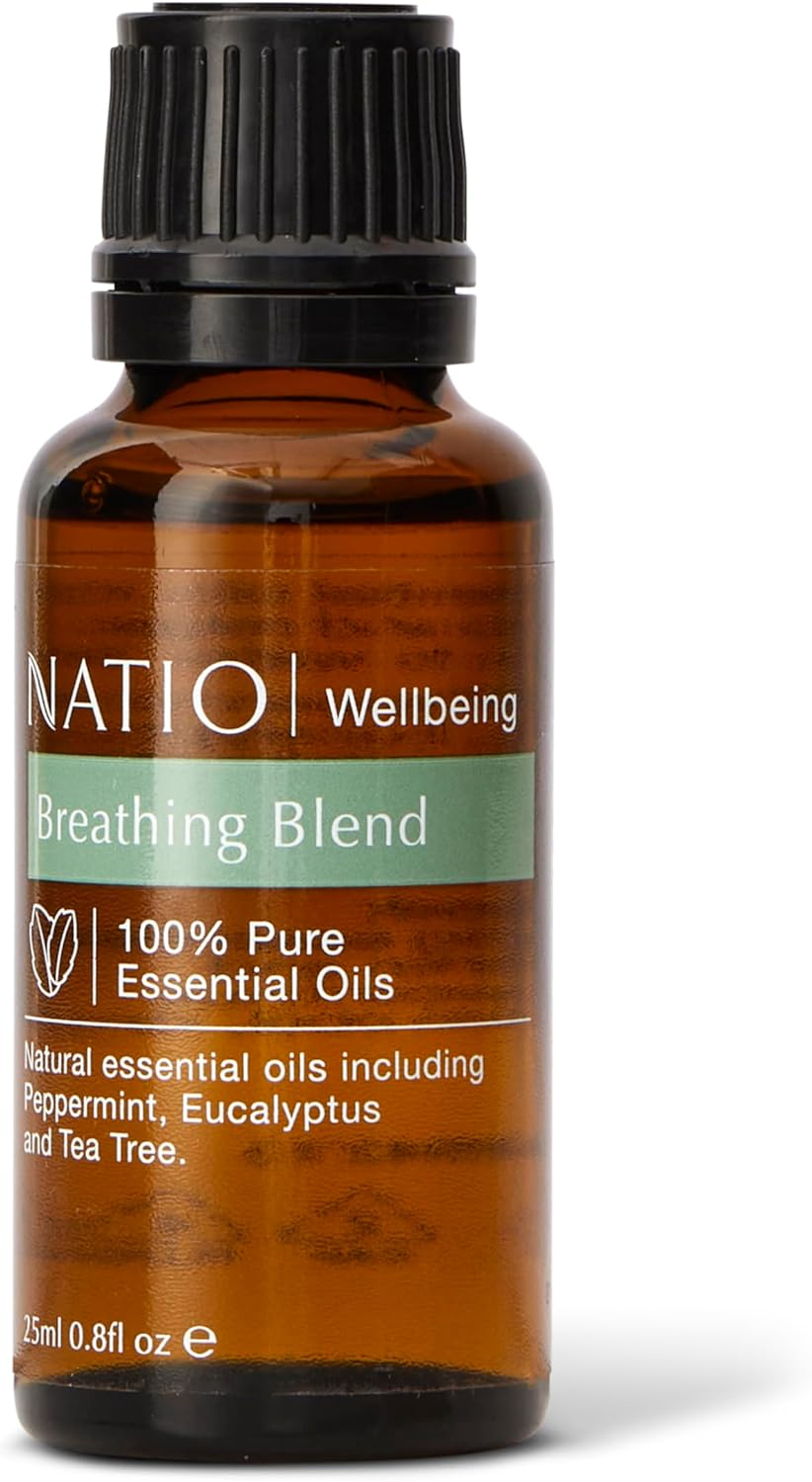 Natio Australia Wellbeing Pure Essential Oil Blend - Breathing 25Ml - Refreshing Peppermint, Eucalyptus & Tea Tree - 100% Pure Essential Oil Blend - Made in Australia