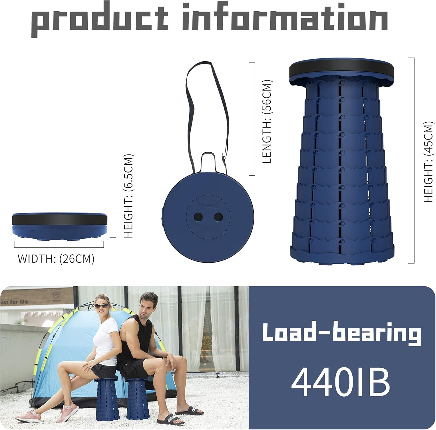 LOCYOP Telescoping Stool with Cushion,Portable Stool Sturdy and Lightweight,Retractable Stool Collapsible Stool Camping Stool for Picnic Fishing Hiking Capacity 440Ib with Carry Bag Carabiner image number 5