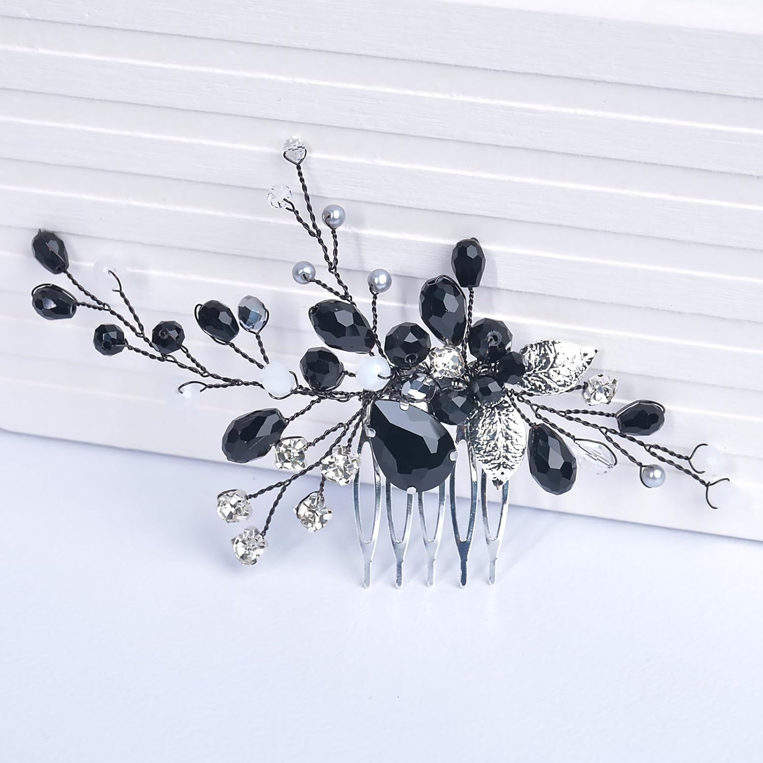Wedding Hair Comb Clip, Beusoulover Bridal Hair Accessories Vintage Headpiece Women Rhinestone Onyx Black Teardrop Hair Piece Gift for Her Party Headpiece (3)