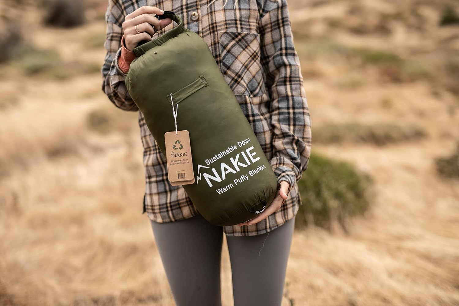 Nakie Puffy Blanket - Compact, Light Weight Portable, Camping, Travel and Hiking, Sustainable (Olive Green) image number 1