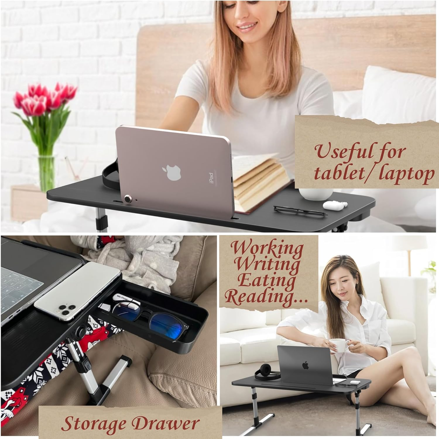 DLS Laptop Desk Foldable | Lap Desk for Laptop | Bed Table for Laptop | Laptop Table for Bed | Portable Laptop Stand | Bed Desk underneath | Lap Table XL image number 1