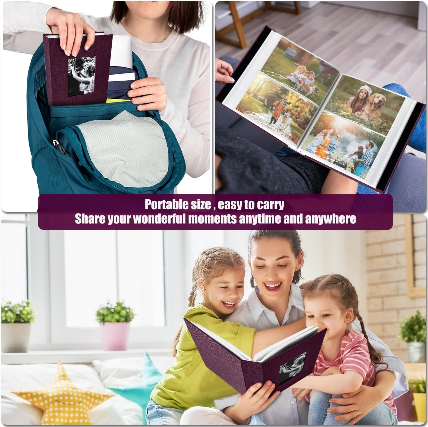 200-Pocket Photo Album 4X6 - Slip-In Picture Album with Linen Cover & Display Window, Vertical Photo Book for Wedding, Family, Baby, Anniversary & Vacation Memories (Holds 200 Photos) image number 5