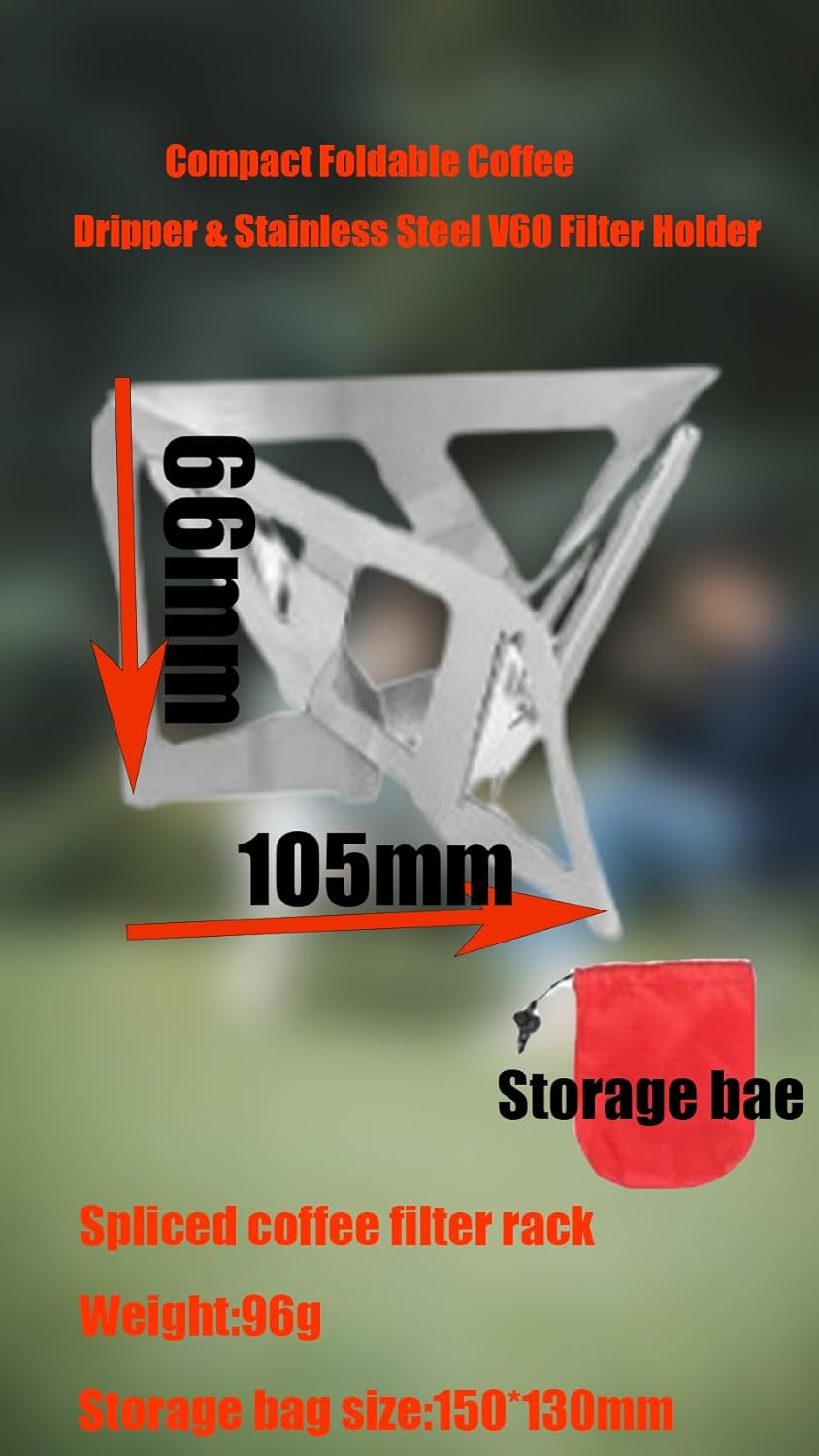 Compact Foldable Coffee Dripper & Stainless Steel V60 Filter Holder - Includes Storage Bag & 40 Filter Papers - for Camping, Travel, Office Use image number 3