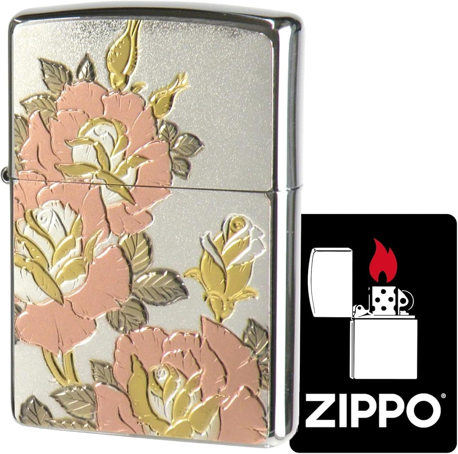 Zippo Oil Lighter, Flint with Special Sticker, Electrocasting, Rose, Silver, ZIPPO Denthu Bun, Rose