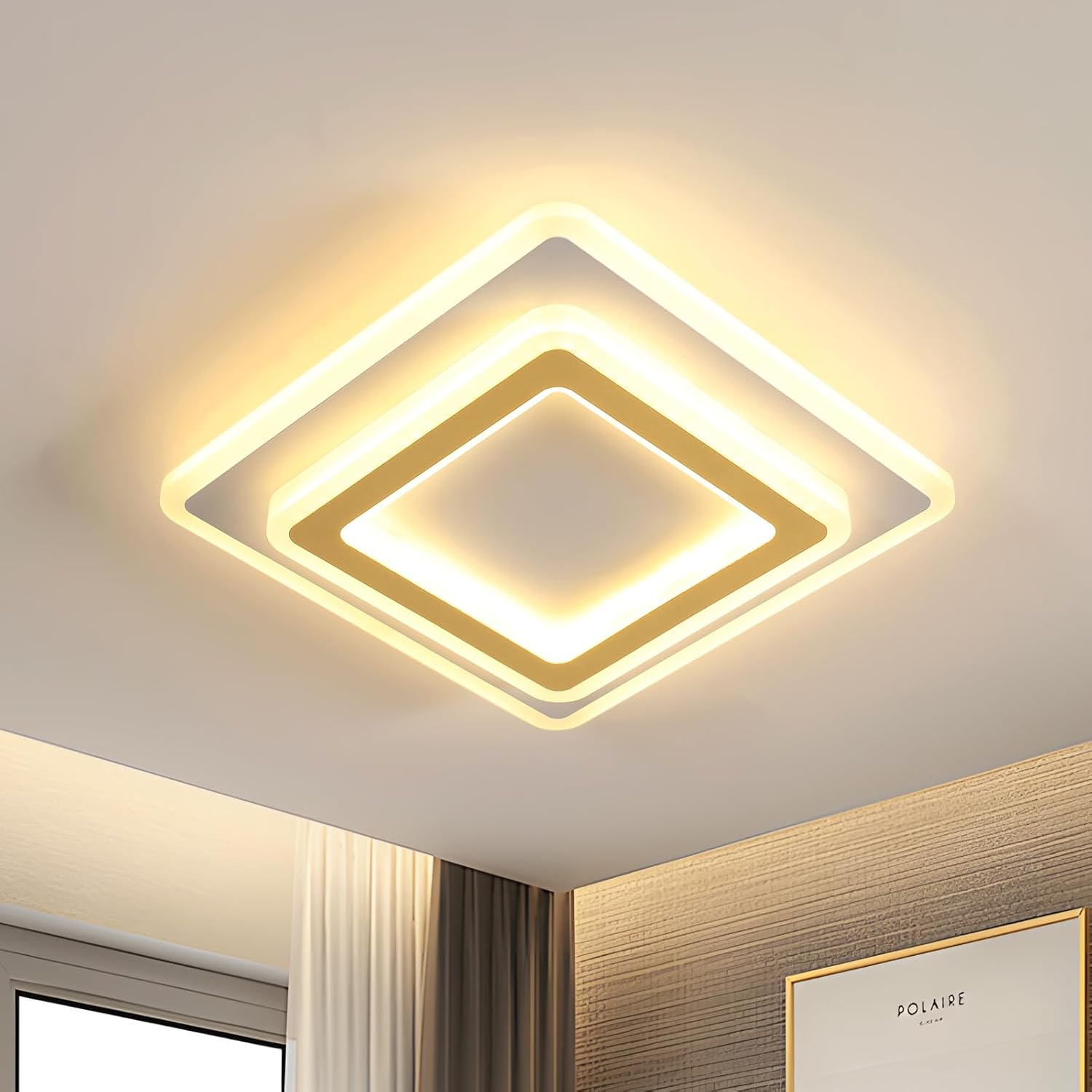 Modern Ceiling Lamp, 44W LED Ceiling Light Square Ceiling Light, Gold Acrylic Ceiling Light for Bedroom, Living Room, Dining Room, Hallway, Warm Light 3000K, Day 30 Cm image number 1