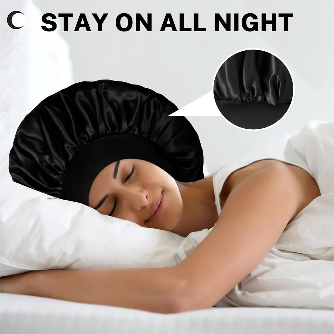 KIRZAX Pack of 3 Silk Caps for Sleeping, Breathable Sleep Cap, with 3 Hair Elastics, Satin Hair Cap for the Night, for Women and Girls (Black, Brown, Leopard) image number 5