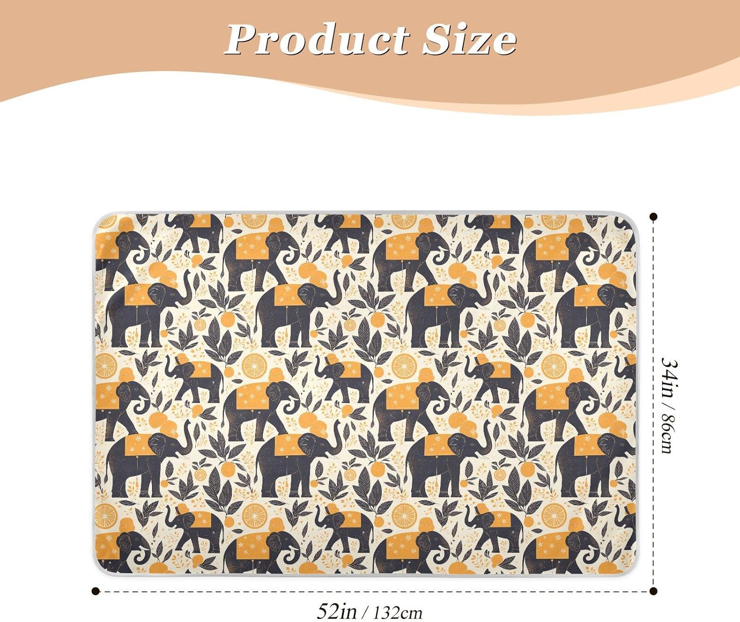 Black Elephants Extra Large Resuable Changing Pad Covers Soft Absorbent Sheet Cover Underpads Skin-Friendly Pee Mats for Baby Toddler Children 52" L X 34" W image number 3