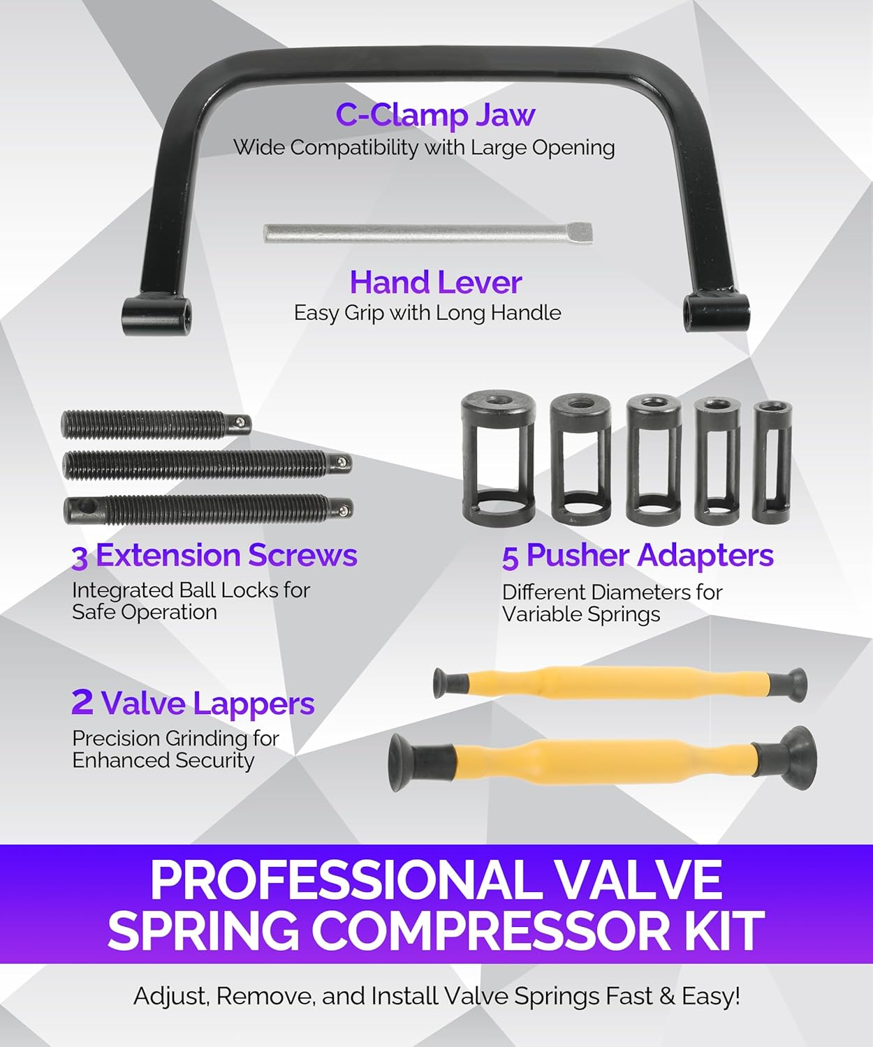 RACOONA Valve Spring Compressor,Car Accessories Valve Lapping Tool,10 Piece Spring Clamp Tool Kit with Valve Lapper,Valve Spring Removal Tool for Motorcycle, ATV, Car, Small Engine Vehicle Equipment image number 4