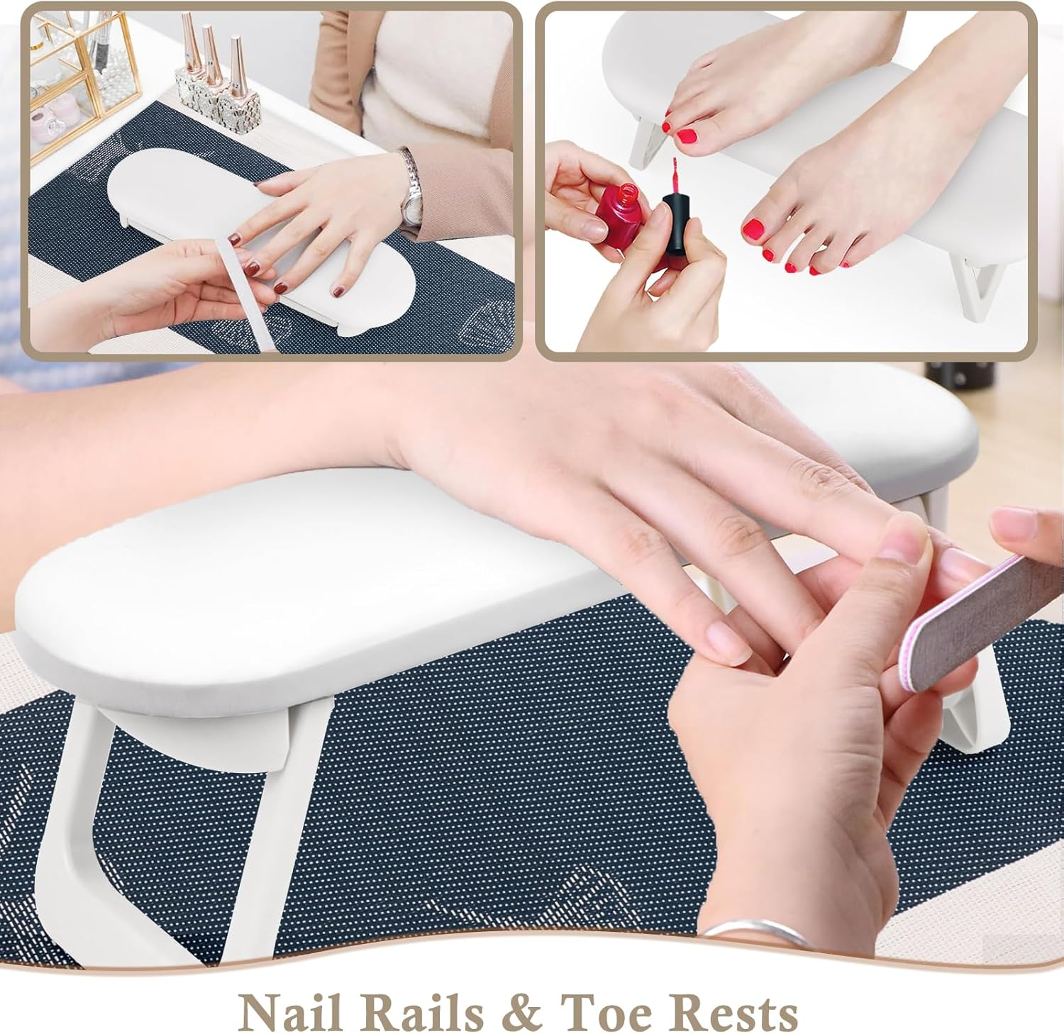 NVIYAM Nail Arm Rest Hand Cushion, Nail Cushion, Non-Slip PU Leather Hand Rest, Non-Slip Manicure Hand Cushion, Foldable Nail Armrest Cushion for Beauty Salons Home Manicure - White image number 1