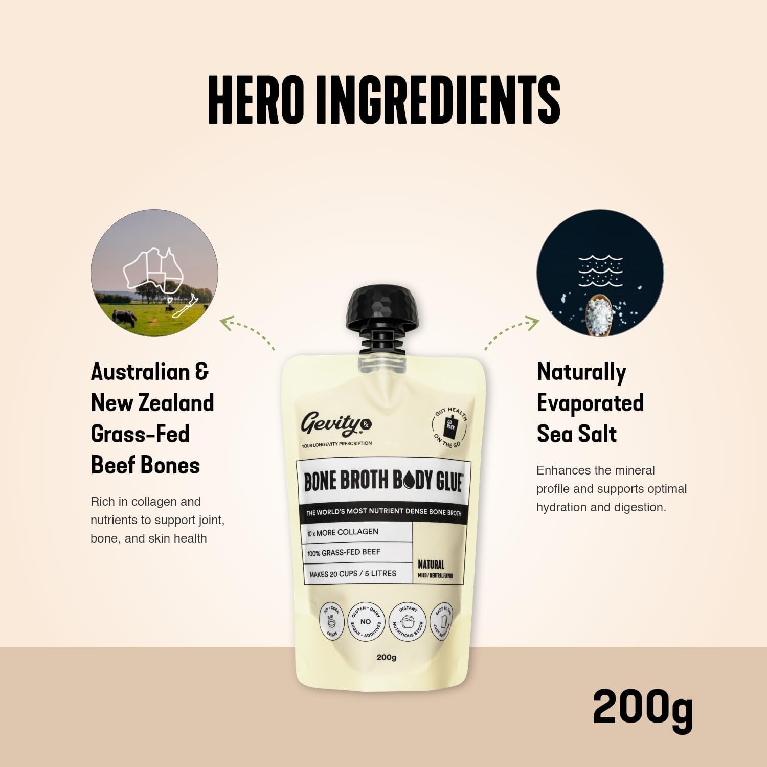 Gevity Rx Bone Broth Body Glue Concentrate Go Pack Natural G/F 200G image number 5