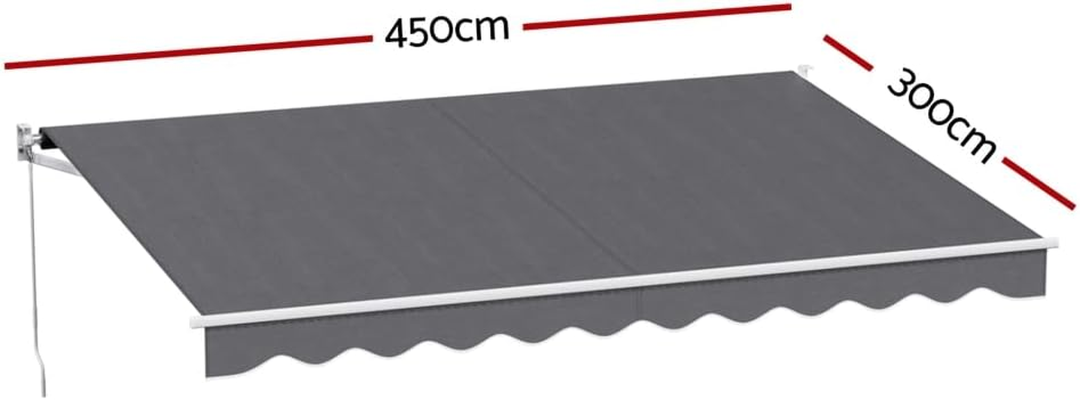 Instahut Folding Arm Awning, 4.5M X 3M Pearl Grey Retractable Blinds Outdoor Patio Terrace Garden Window Sunshade Canopy Manual Hand Crank Adjustable Angles Aluminium Frame Waterproof Grey image number 1