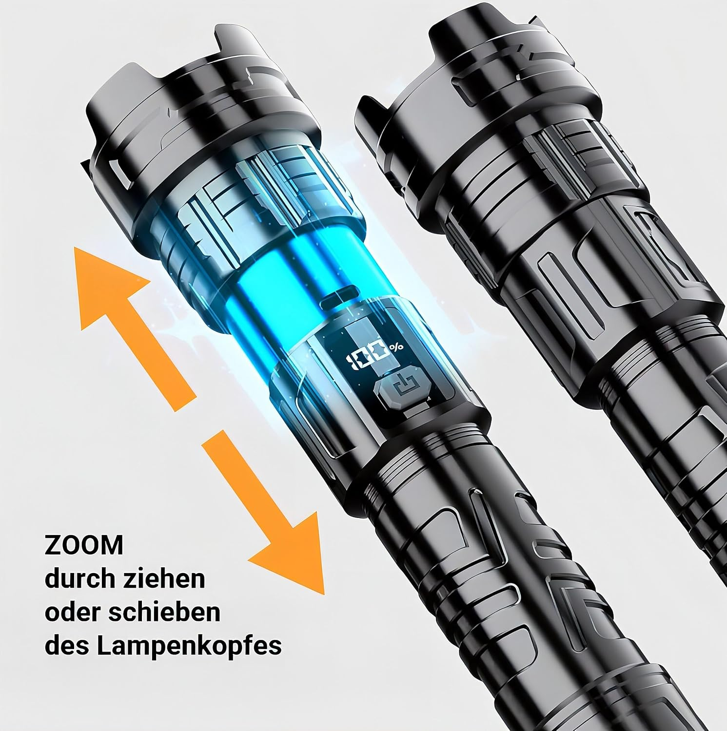 Tip: Pack of 2 LED Torch Extremely Bright with Zoom - IP65 Waterproof, Built-In 18650 Battery, ABS Plastic, USB-C Rechargeable, Robust, Shockproof, for Outdoor, Camping & Emergencies image number 1