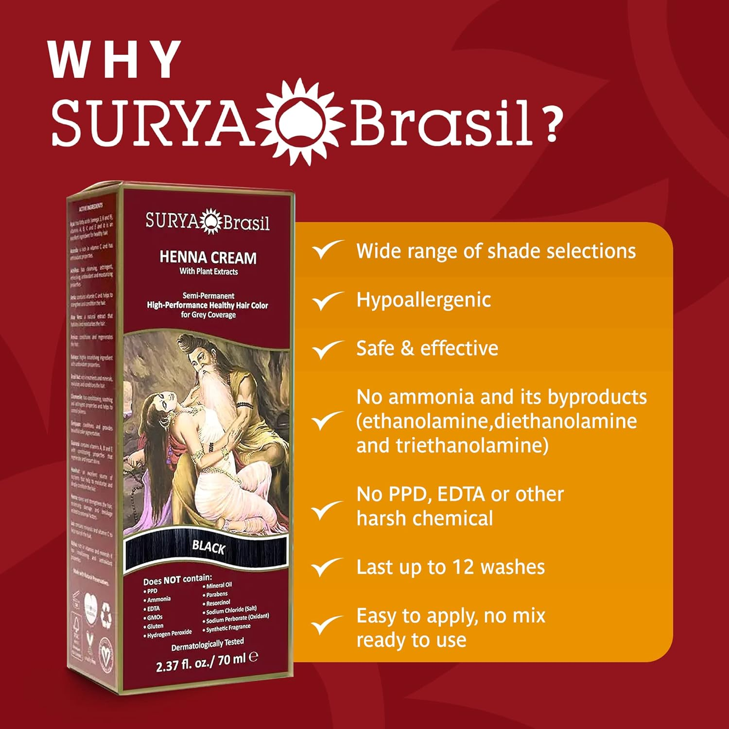 Surya Brasil - Henna Cream Hair Coloring Black - 2.37 Fl. Oz. image number 4