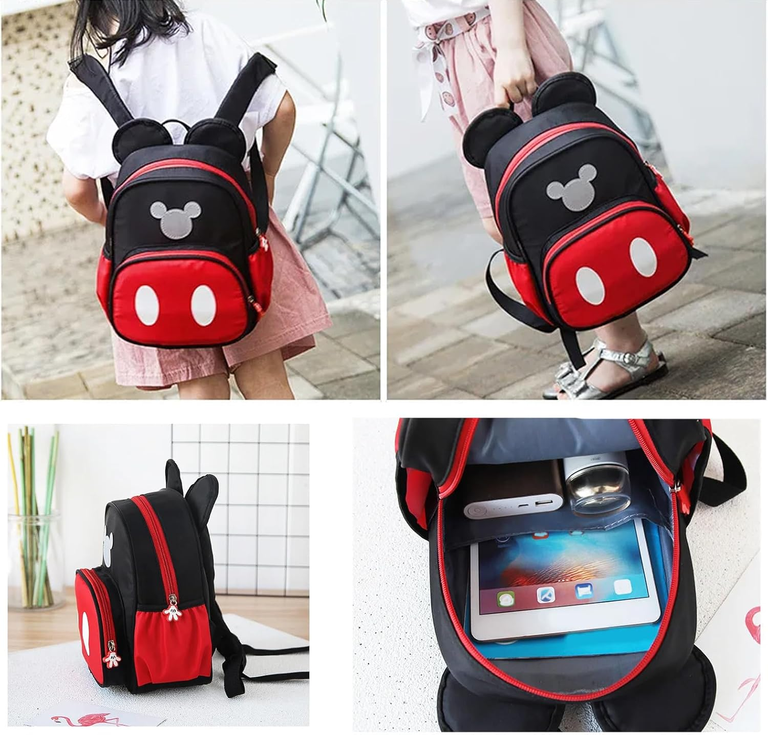Cute Mini Backpacks, Red Cartoon Bag, Mouse Ears Bowknot Travel Daypack,Children'S School Bags - Girls image number 2