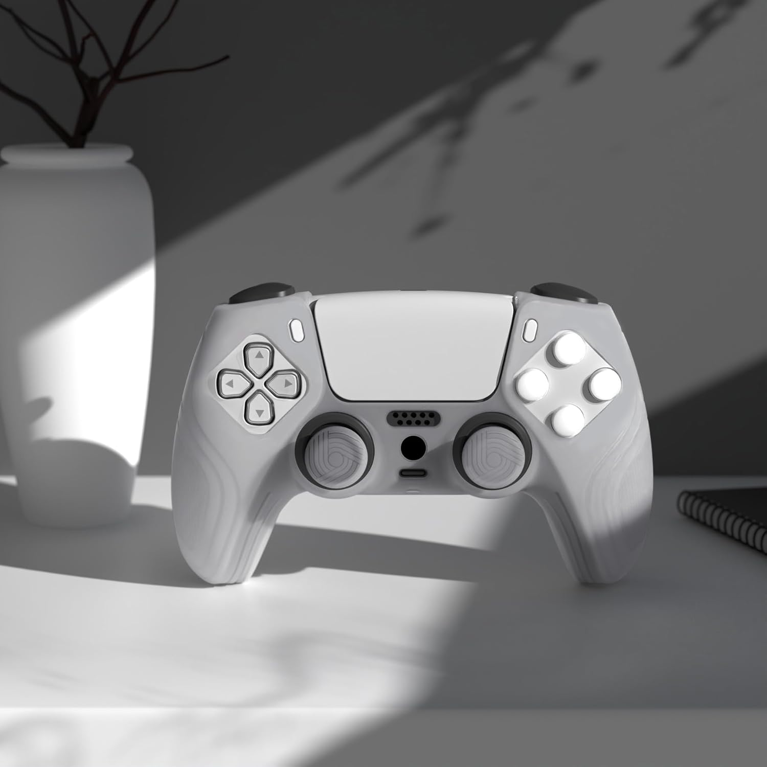 Extremerate Playvital Samurai Edition Clear White Anti-Slip Controller Silicone Skin for Ps5, Ergonomic Soft Rubber Protective Case for Ps5 Controller with Clear White Thumb Stick Caps