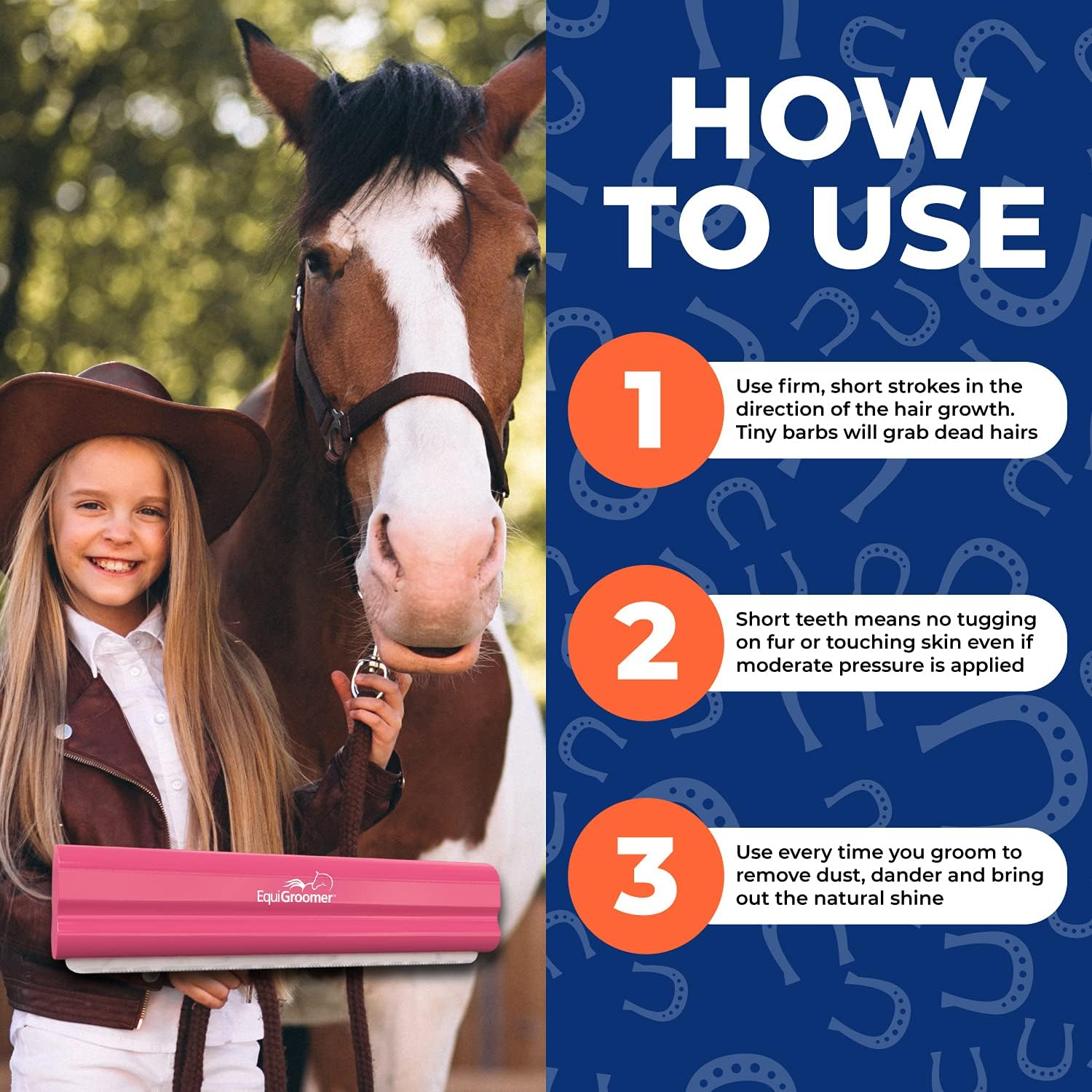 Equigroomer Large 9" Shedding/Grooming Tool for Horses (Pink) - Blue image number 5