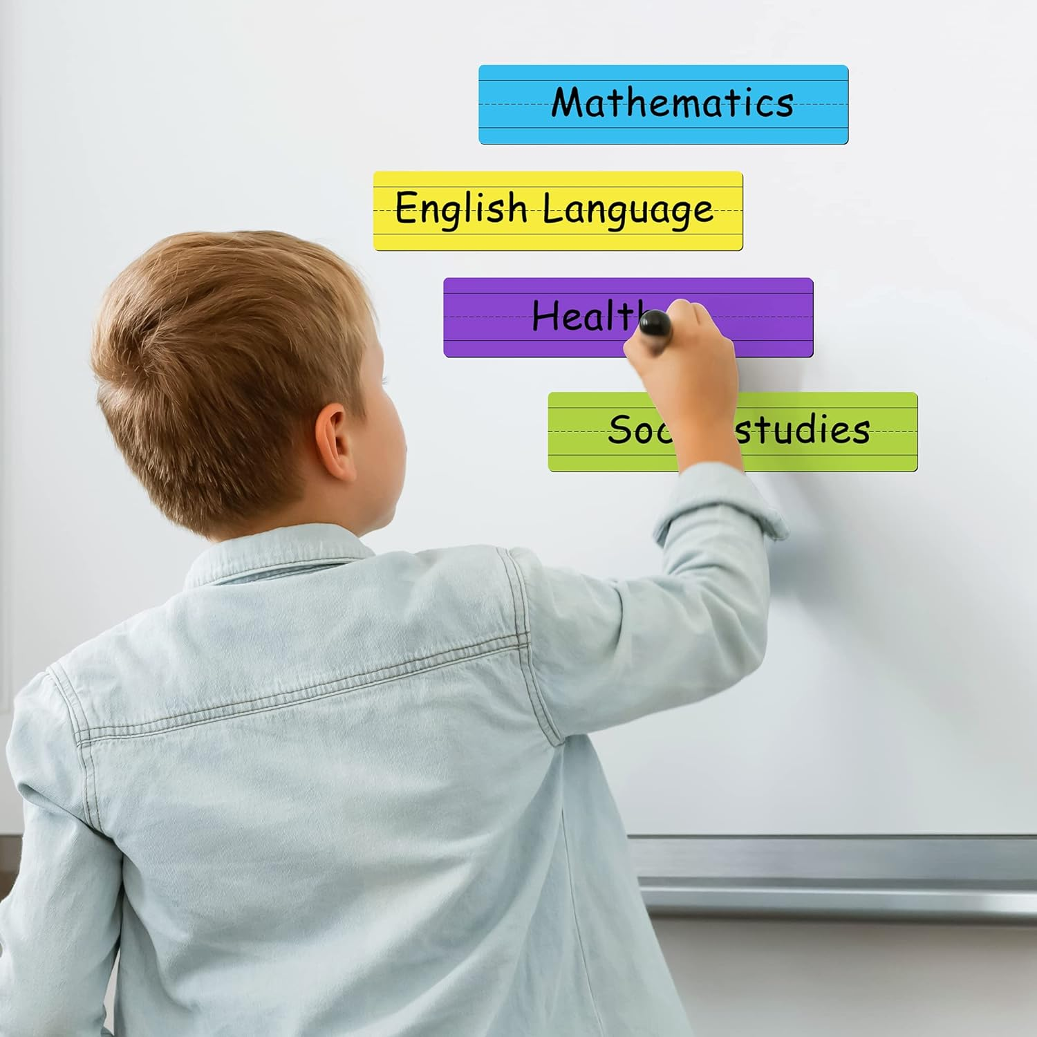 D-Fantix 12 Pack Magnetic Sentence Strips for Teachers, 12 X 3 Inch Magnetic Dry Erase Sentence Strips for Whiteboard, Reusable Teacher Supplies Learning Tools for Classroom Office(6 Colored, 6 White) image number 4