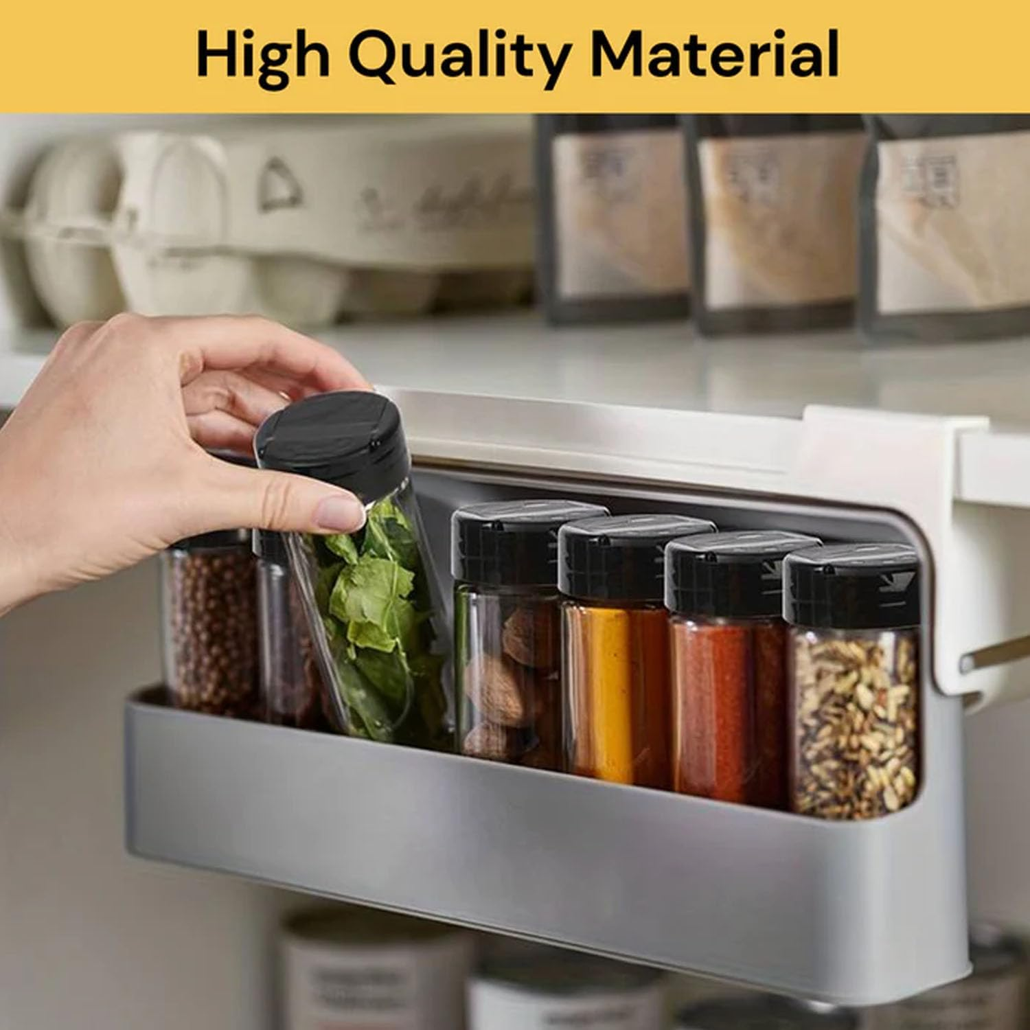 EZONEDEAL Under-Shelf Spice Organizer Rack Pace Saving Spice Storage Solution for Kitchen Cabinets and Pantries - Compact Spice Storage and Organizer for Your Spice Jars-Black image number 5