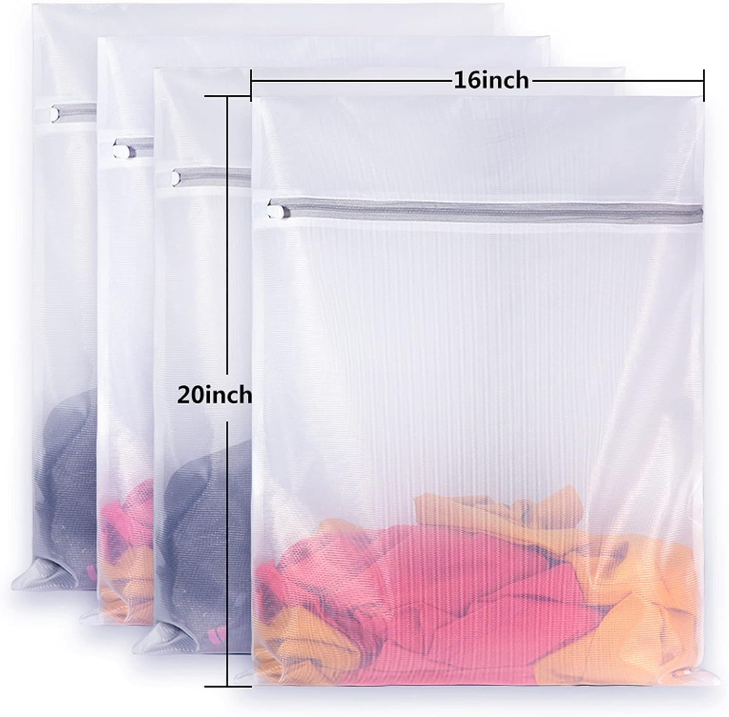 SUERIV Mesh Laundry Bags,Laundry Bags Mesh Wash Bag for Washing Machine-Supper Zipper Net Laundry Bag,Lingerie,Sweater,Garment,Undergarment Large Size(16 X20 Inch),Pack of 4 image number 2