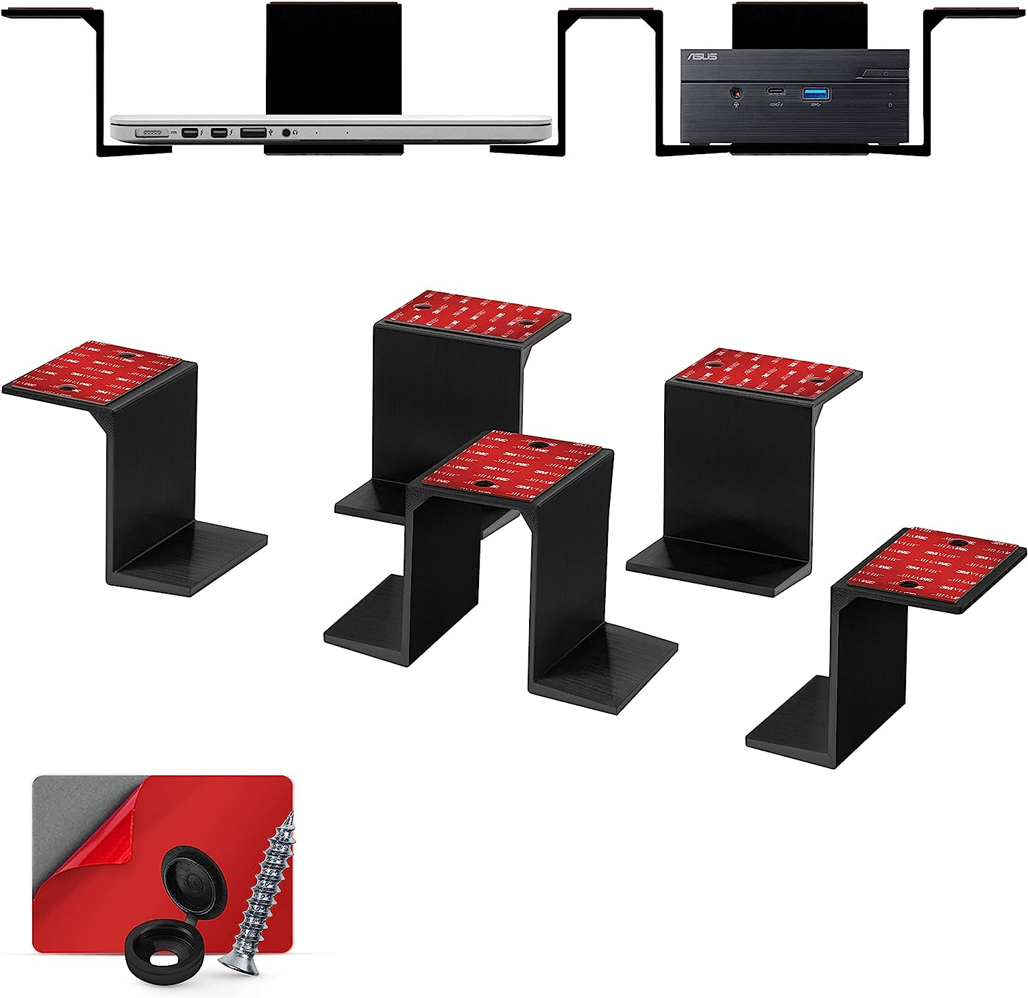 3&rdquo; Metal under Desk Laptop, Cable Box & Router Holder Mount, Adhesive & Screw In, Holds Upto 3" Devices like Small Computers, Macbook, Surface, Keyboard, Network Switch, Modems & More