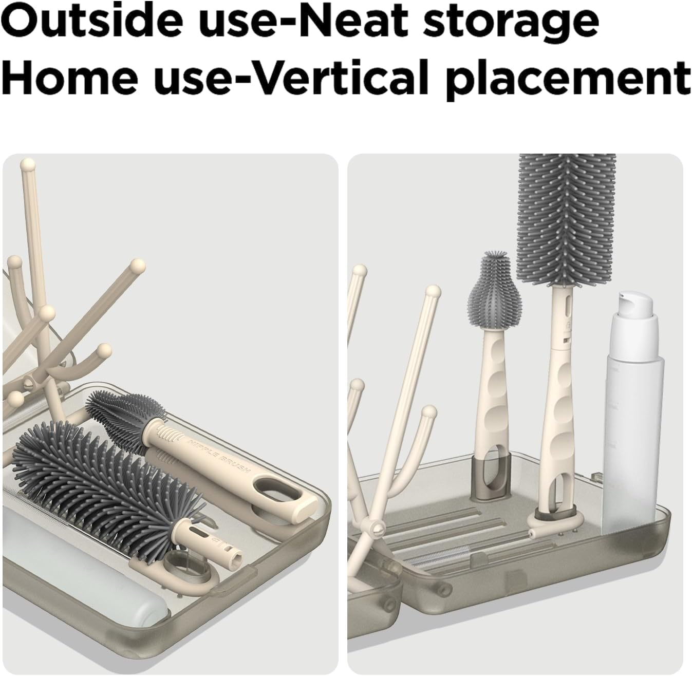 Travel Bottle Brush Set, Auto-Open Rack & Vertical Brushs Drying Slots, 3 Brushes, Foldable Drying Rack, Dispenser, Travel Baby Essentials for On-The-Go Parents, Coffee 1Set image number 1