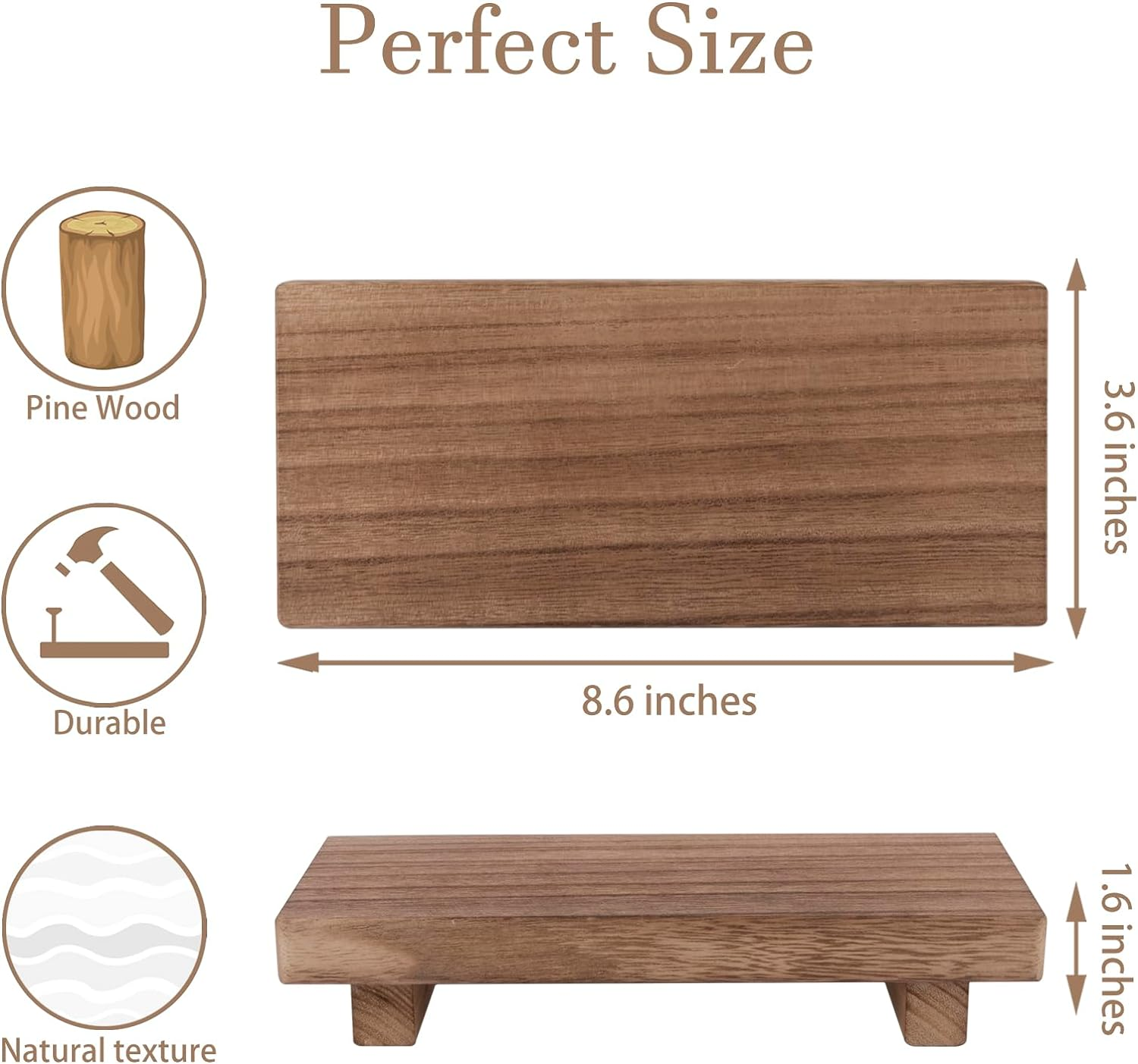 Zoocatia Small Wood Tray Pedestal Stand Farmhouse Bathroom Decor Decorative Wooden Riser Kitchen Soap Dish Holder for Vanity, Counter, Sink, Brown image number 1