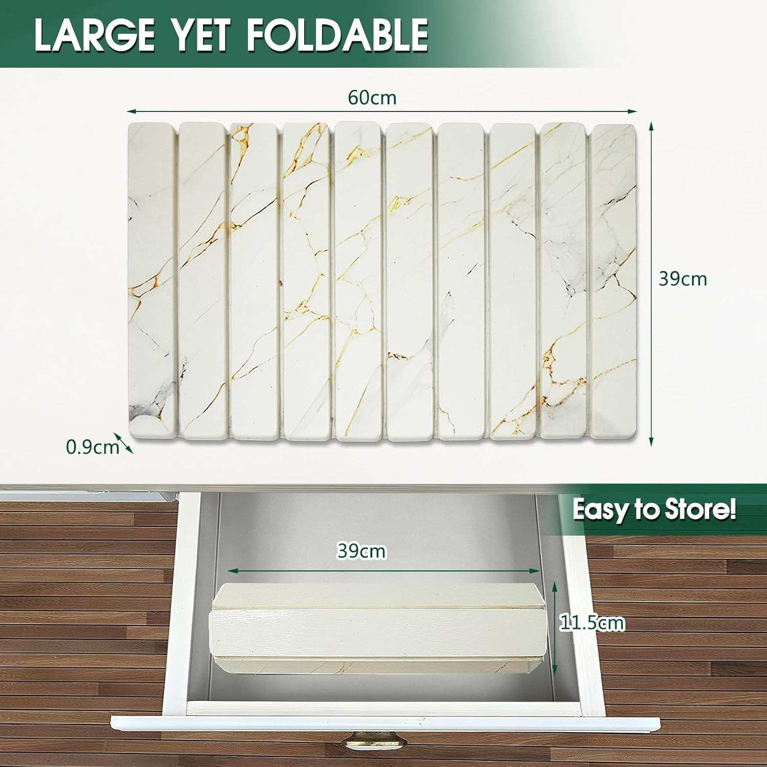 Collapsible Stone Dish Drying Mat, Stone Drying Mat for Kitchen Counter, Diatomaceous Earth Mat with Non-Slip Mesh Pad, 60 X 39 Cm (C) image number 5