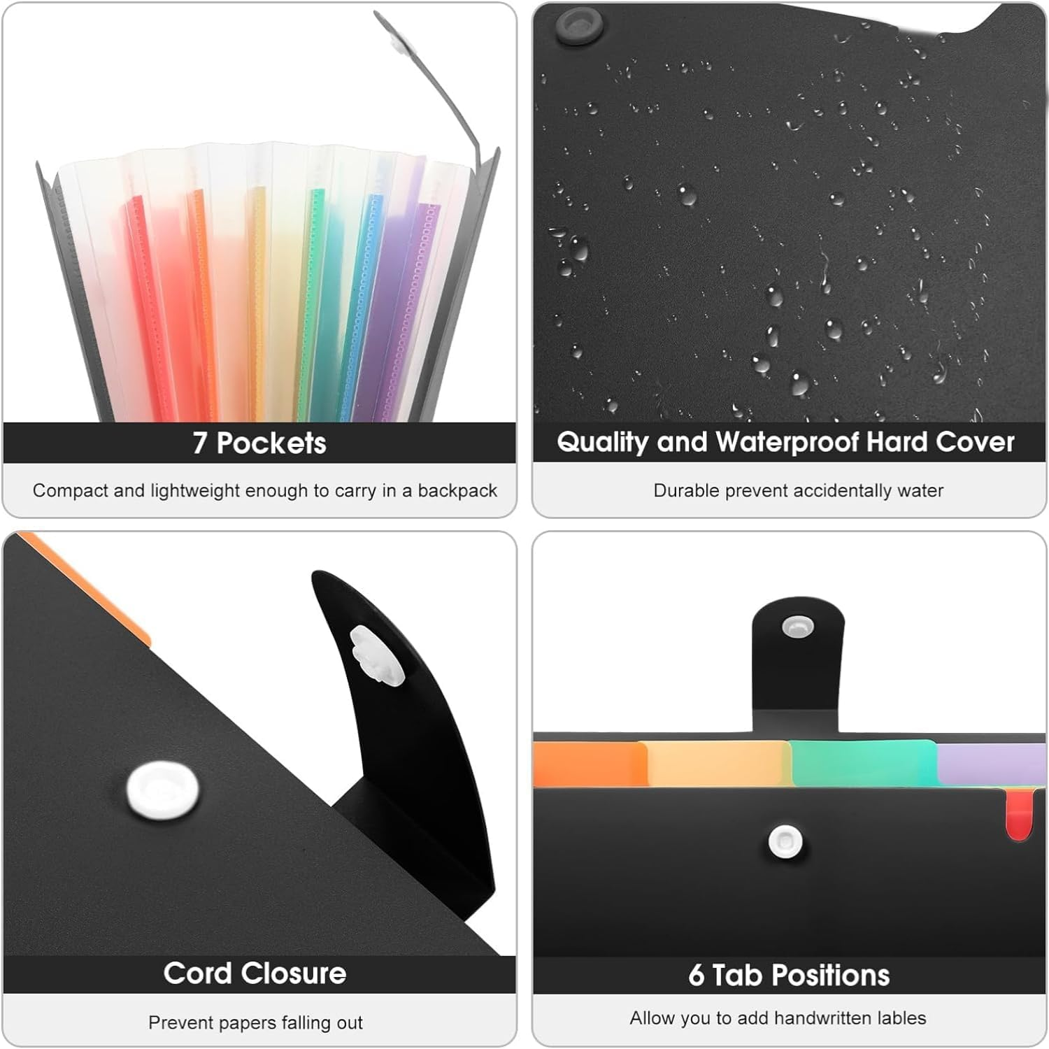 2 Pcs Colorful 7 Pockets Expanding File Folder with Tabs for A4 Paper Size, Plastic Accordion Filing Folder Organizer with Sticker Tabs, Ideal for in School, Home, and Office