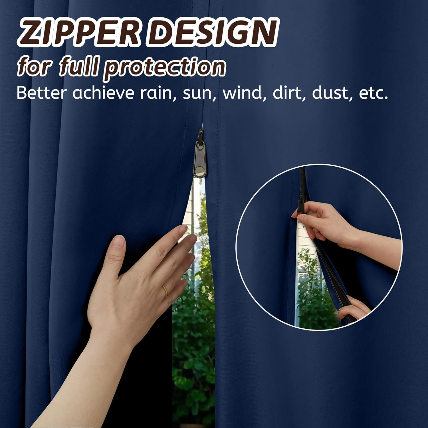 Arfntevss Outdoor Curtains for Patio Waterproof 2 Panels Blackout Extra Wide Curtains with Zipper Top & Bottom Grommet Sun Blocking Outdoor Privacy Drape for Gazebo Porch Pergola (110X96, Navy Blue) image number 1