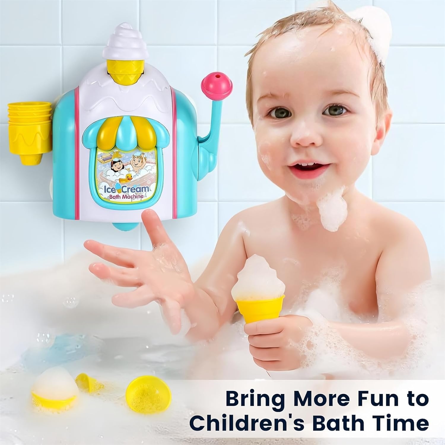 Bubble Ice Cream Maker Bath Toy - Bathtub Bubble Machine with 4 Ice Cream Cones, Bubble Pretend Cake Play Set, Shower Toys for Toddlers 3-8 image number 1
