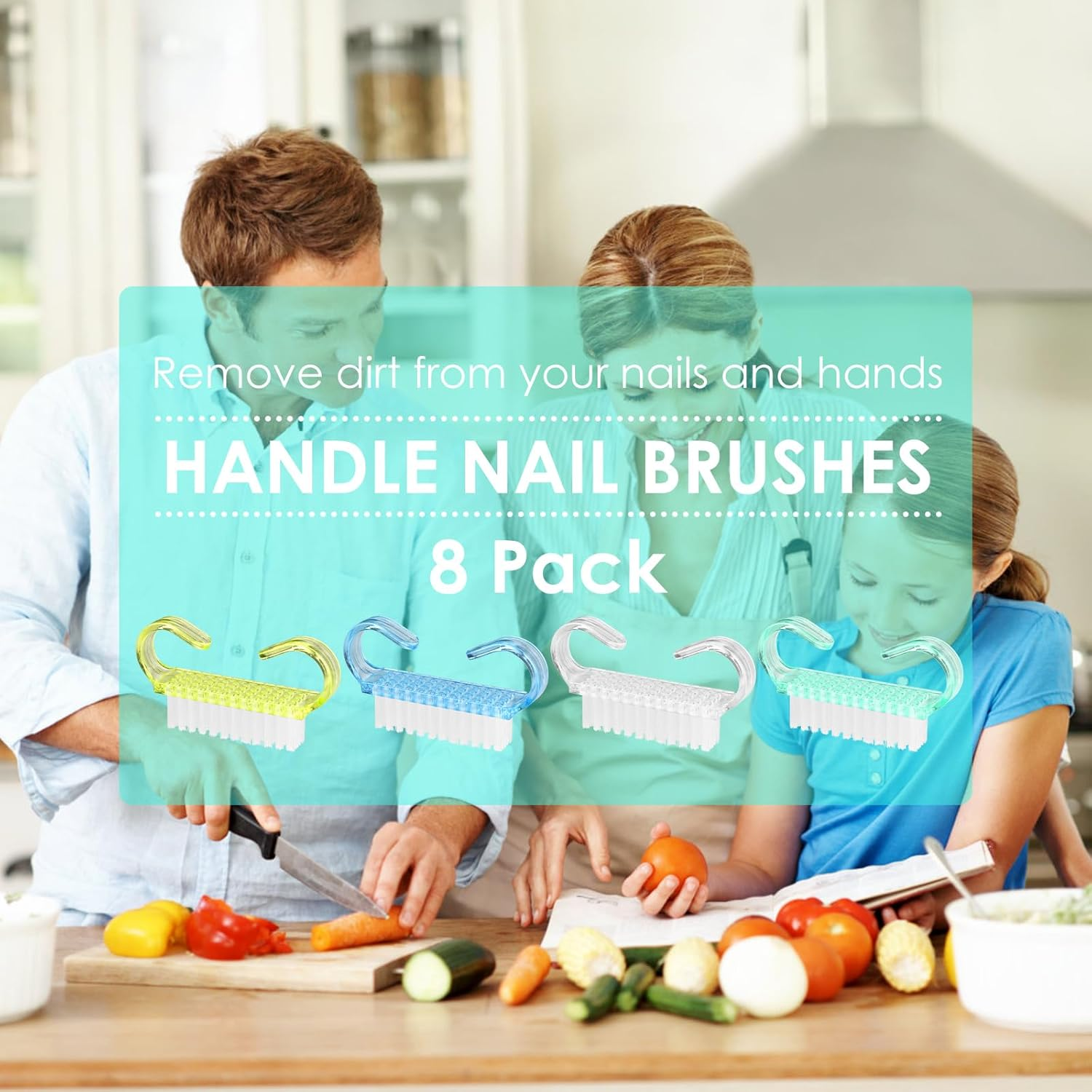 Pack of 8 Nail Brush, Abeillo Fingernail Brush, Plastic Handle, Fingernail Exfoliating Cleaning Brushes, Manicure Dust Brush, Pedicure Scrubbing Tool for Toes and Nails (7 Colours) - Multicoloured image number 4