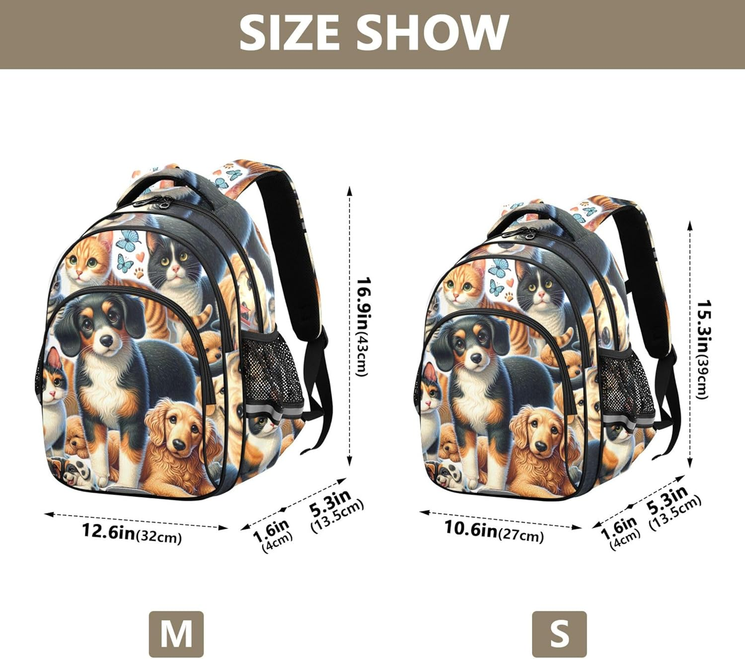 Cute Dogs and Cats Kids Backpack Boys Toddlers Elementary School Bag Cartoon Animal Print Personalized Custom Bookbag image number 2