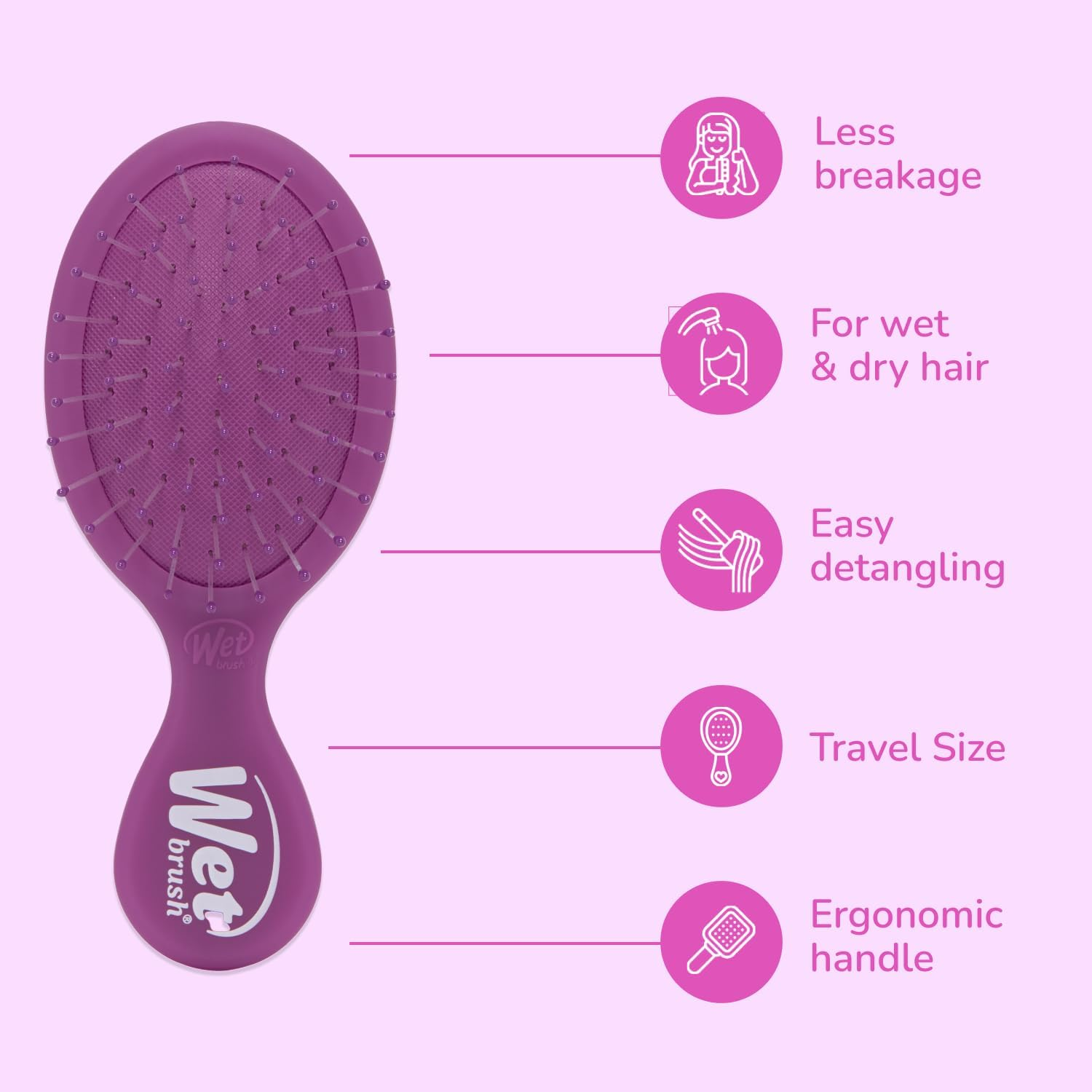 Wet Brush Mini Detangler Hair Brush, Purple Frost, Detangling Travel Hairbrush, Ultra-Soft Intelliflex Bristles Glide through Tangles with Ease, Pain-Free, All Hair Types - Black Frost image number 5