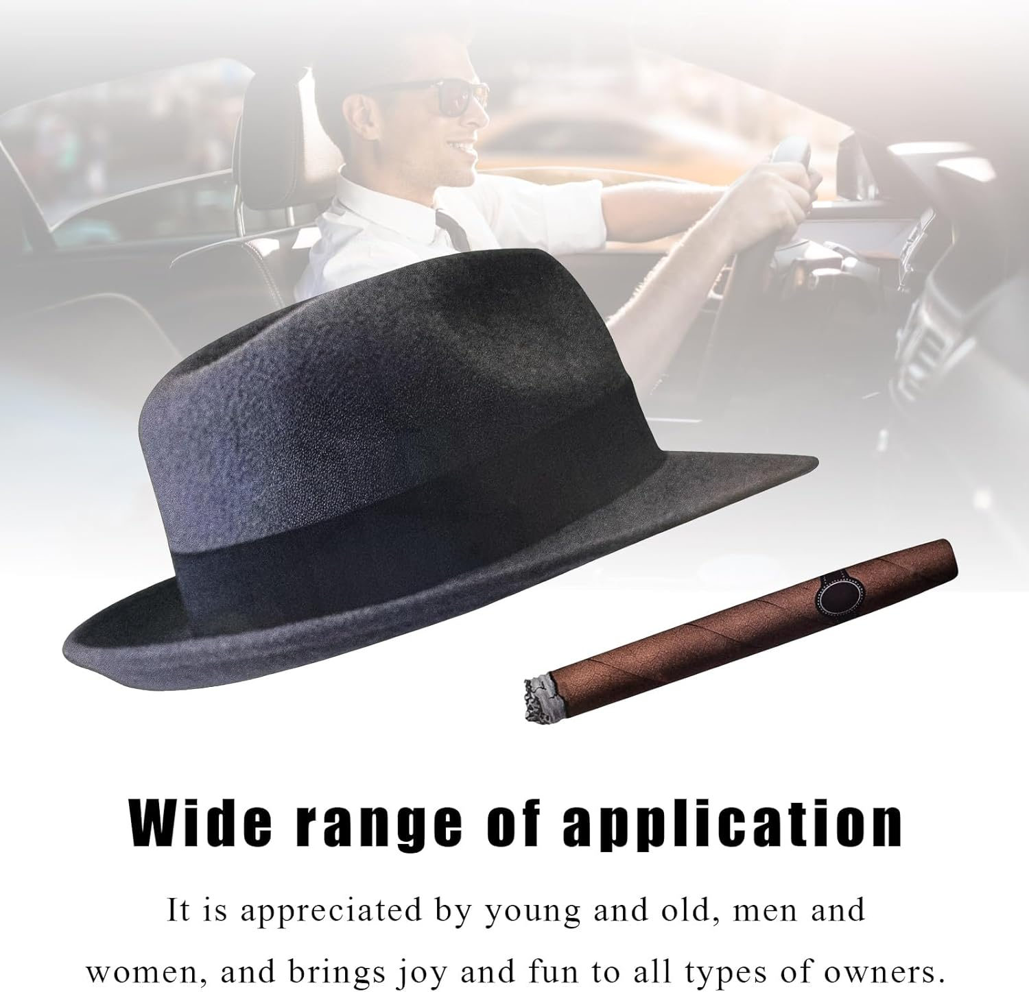 DXNQ Fedora and Cigar Window Decal, Funny Driving Fake with Hat and Cigar Car Stickers, Waterproof Driving Crooner Decals for Vehicle Window Windshield, Car Decor Accessories (Style A) image number 5