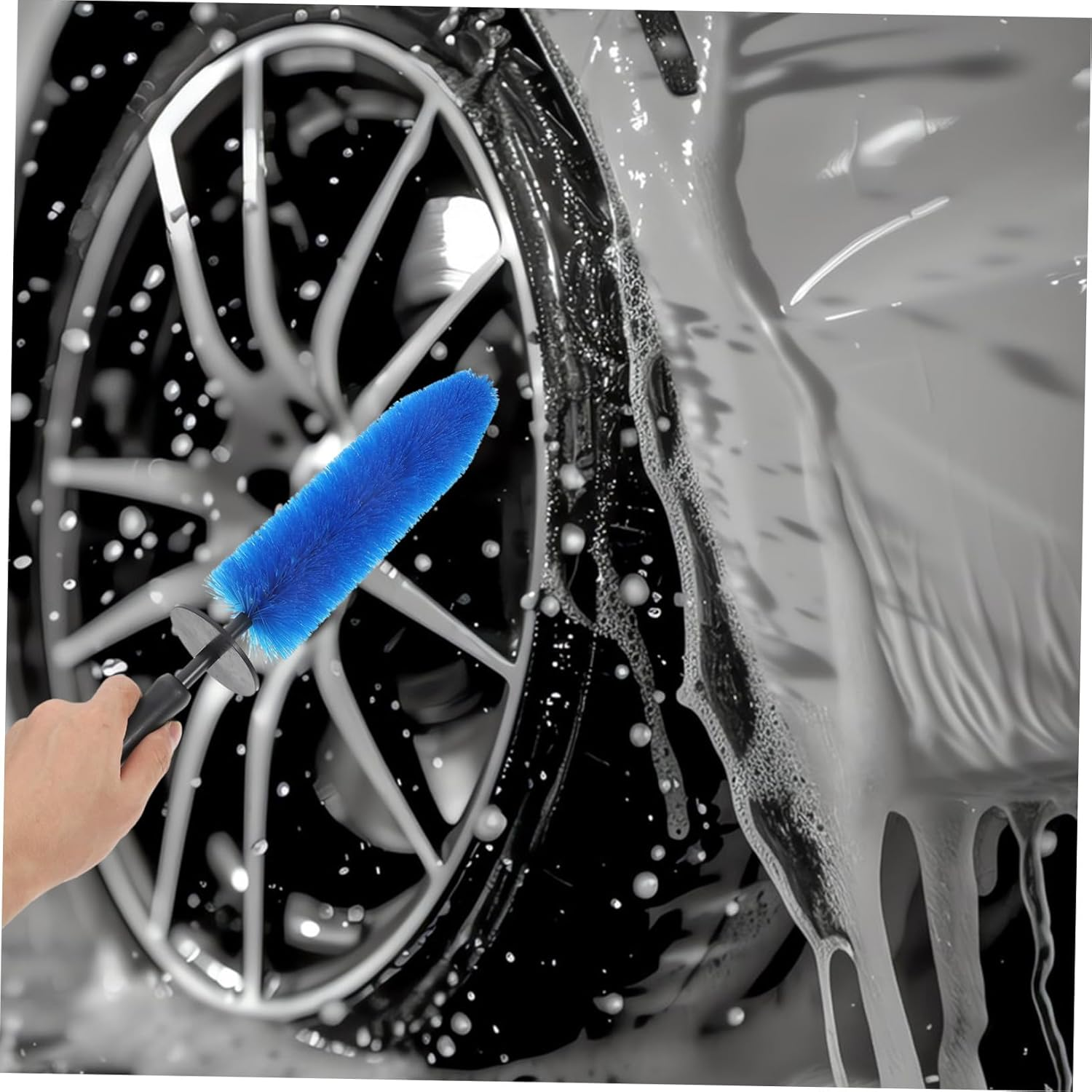 JEWEDECO Car Wheel Rim Brush Portable Detailing Tool for Automotive Cleaning Blue Car Tire Brush with Fine Bristles for Wheel and Rim Maintenance image number 6