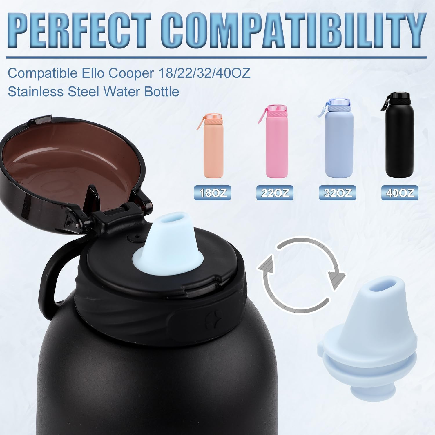 2Pcs Bite Valve Replacement for Ello Cooper 22/32Oz Stainless Steel Water Bottle, Bottle Mouthpiece BPA Free Mouth Piece Silicone Cap Lid Spout for Ello Cooper 18/22/32/40Oz Accessories Parts(Blue) image number 4