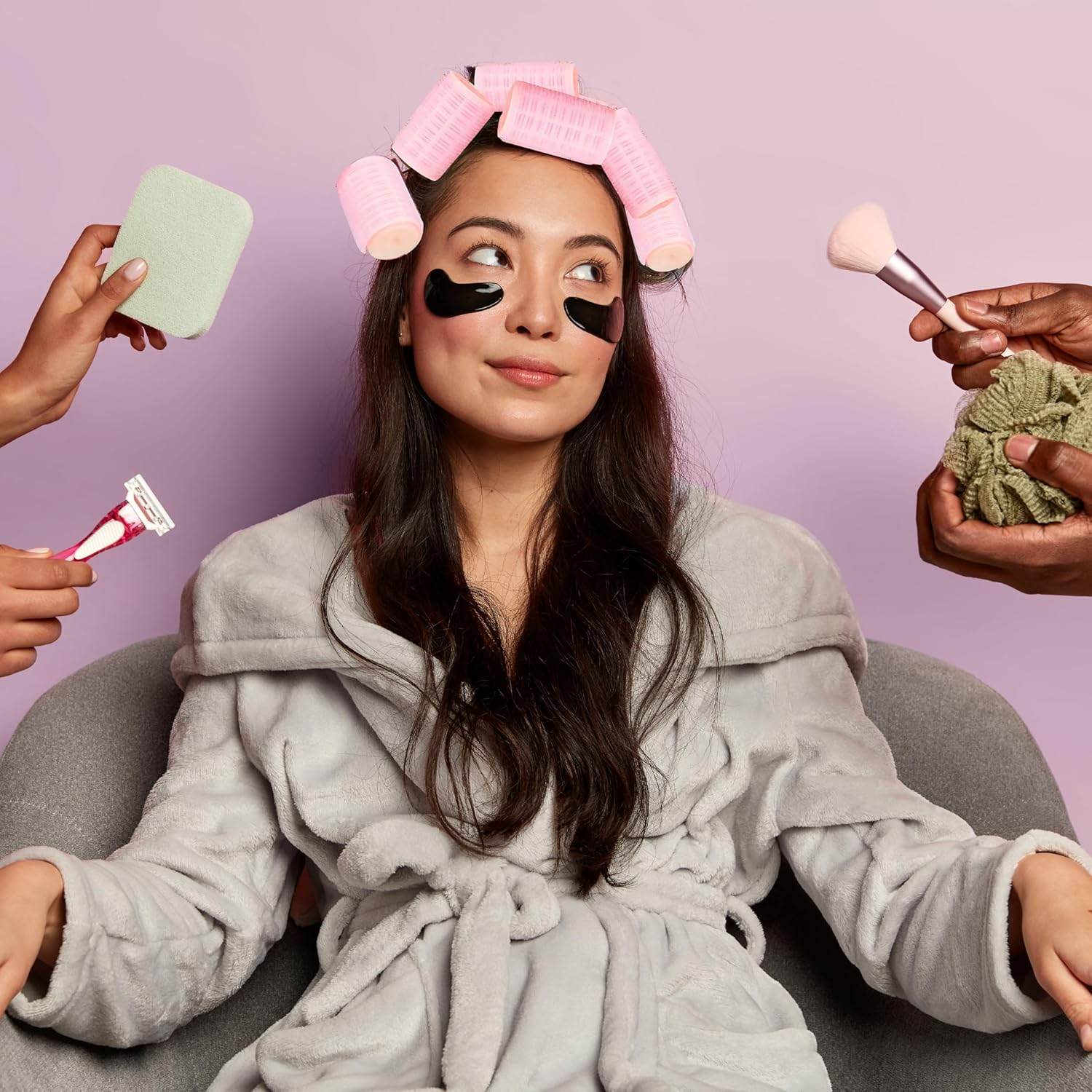 Retoo Curler Curl Set Heat-Free Curlers Self-Adhesive Hair Rollers 25 Mm 43 Mm 33 Mm with 10 Clips for Long Medium Small Hair Pink