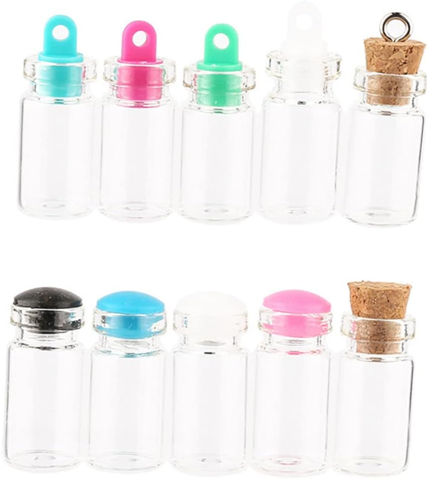 Ciieeo 150Pcs Mini Glass Jars Silicone Plug Small for DIY Wish Bottles for Message Weddings and Party Favors Random Color